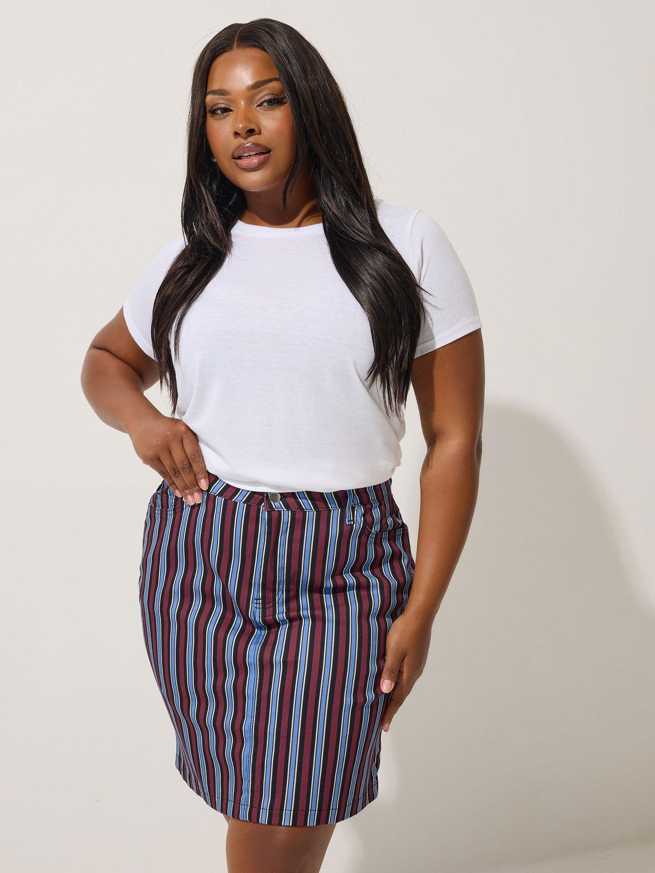 undefined Curve Stripe Denim Mini Skirt - Blue