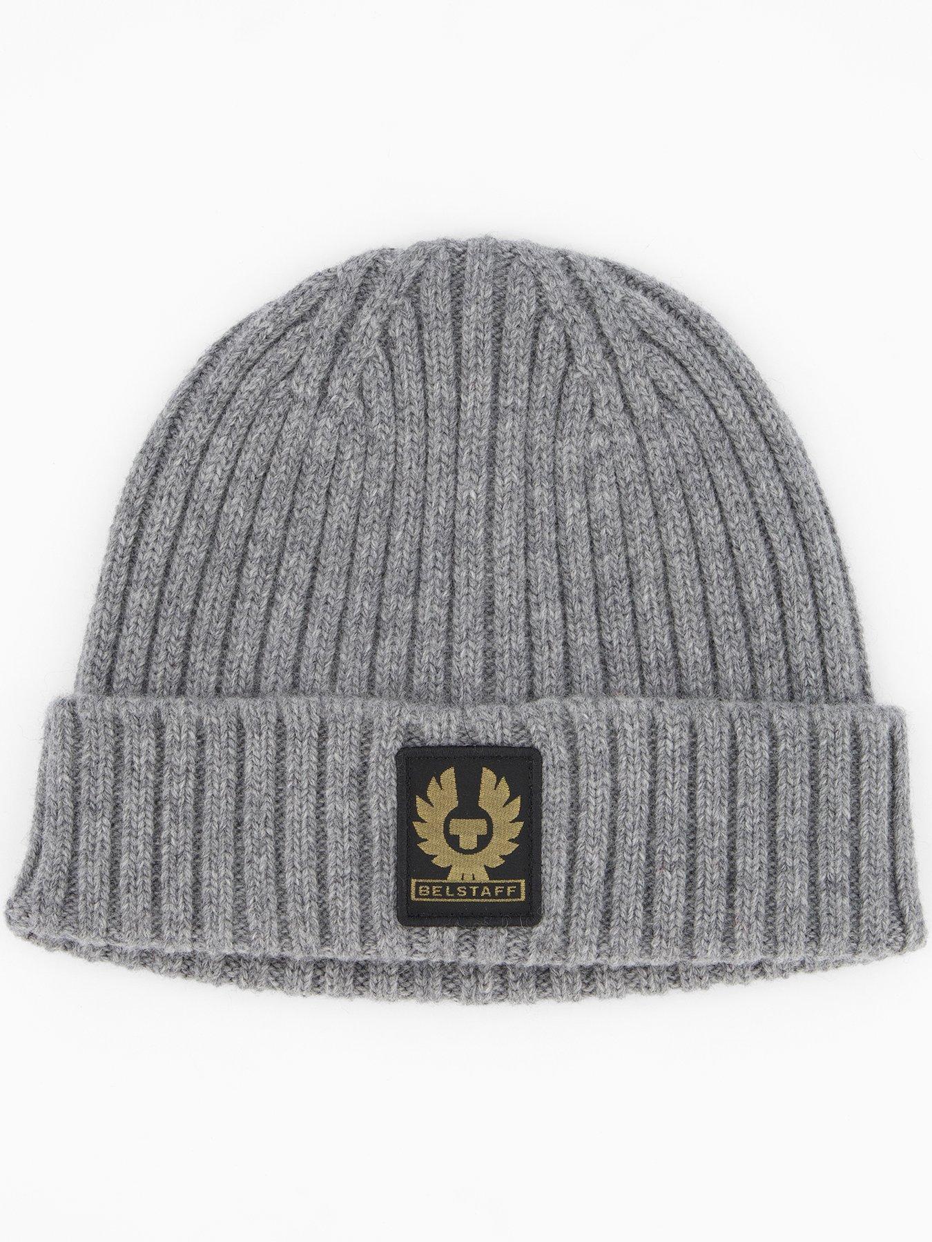 Belstaff Watch Logo Patch Ribbed Beanie Hat - Light Grey