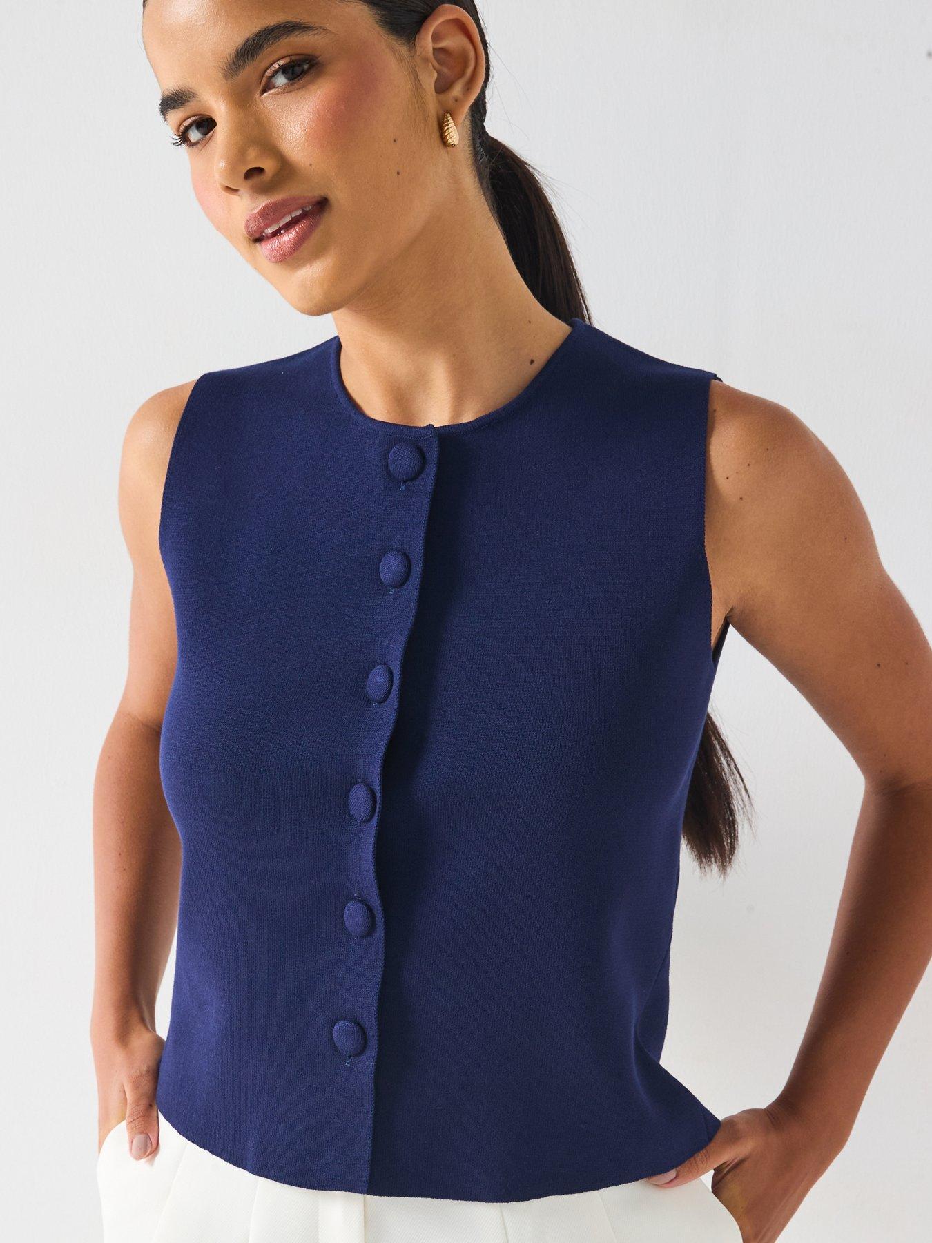 Image 4 of 6 of Vero Moda Vmanne Sleeveless Top &nbsp;Exp&nbsp;- Navy