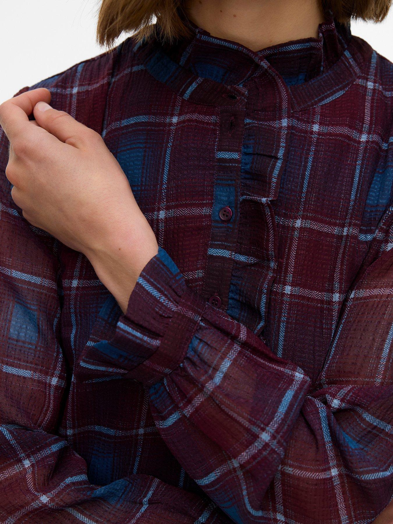 Image 4 of 4 of Vero Moda Long Sleeve Check Top - Dark Red