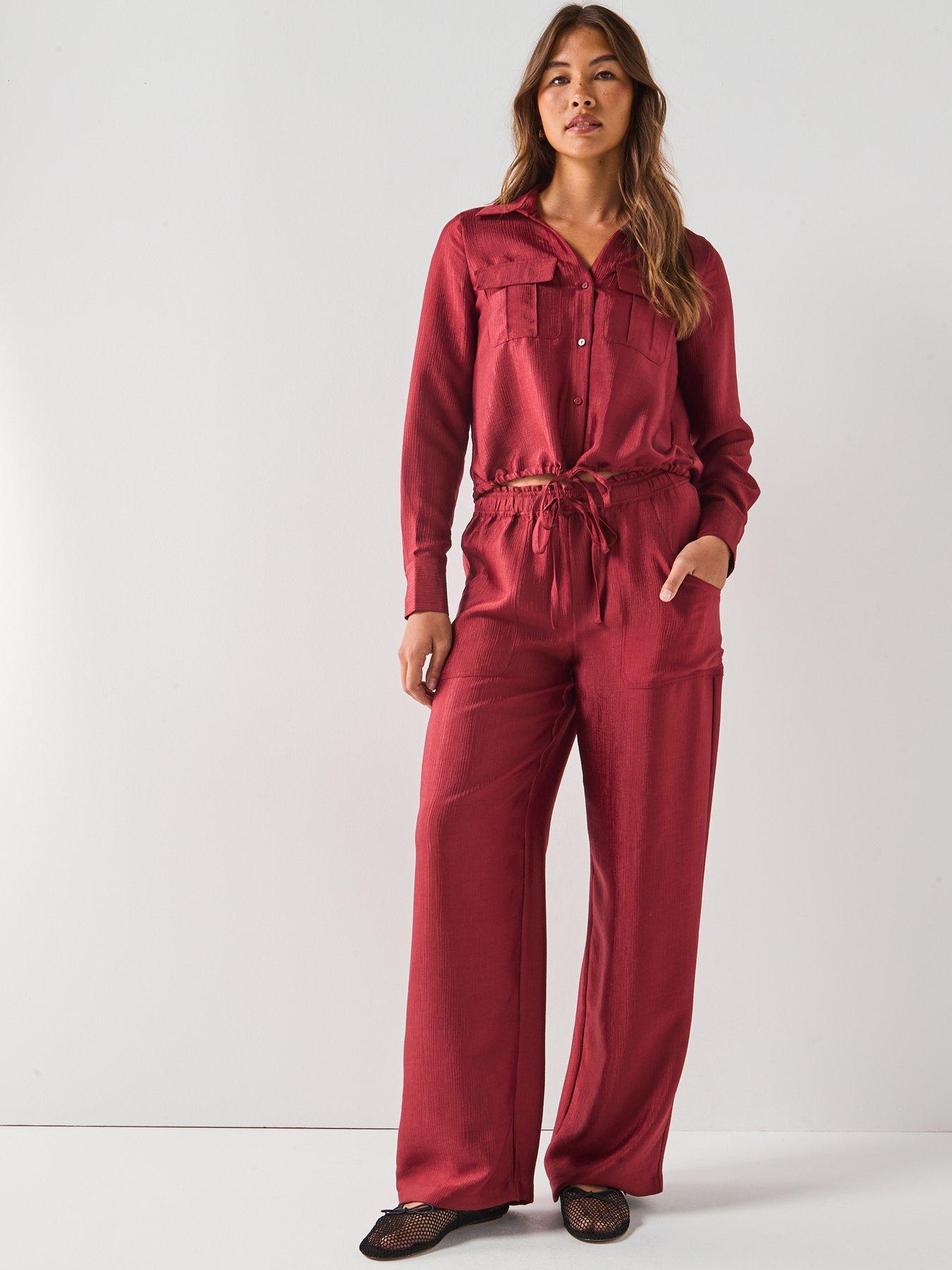 Image 3 of 5 of Vero Moda Toma High Waist Straight Trousers- Red