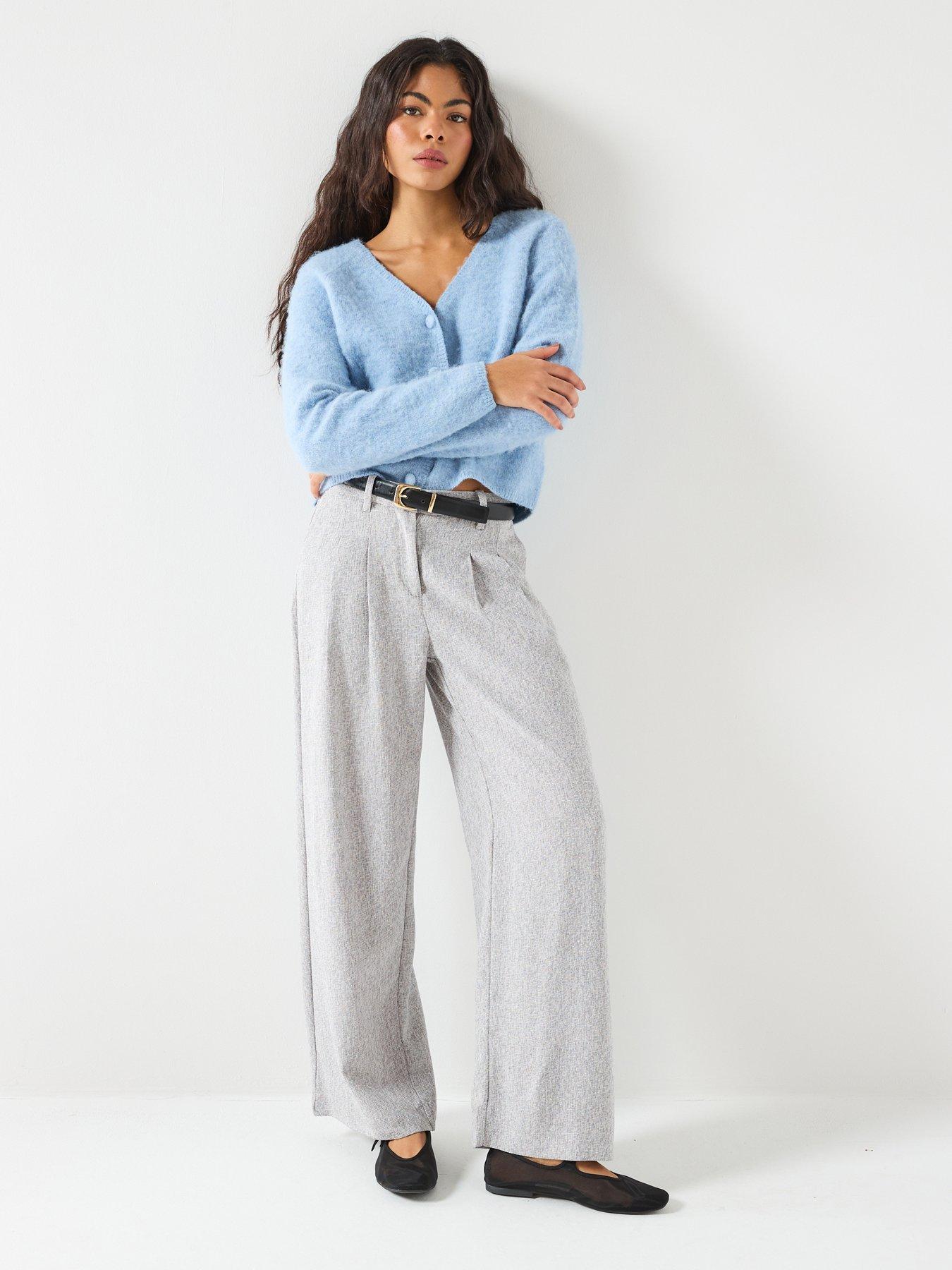  image of vero-moda-wide-leg-tweed-pants-grey
