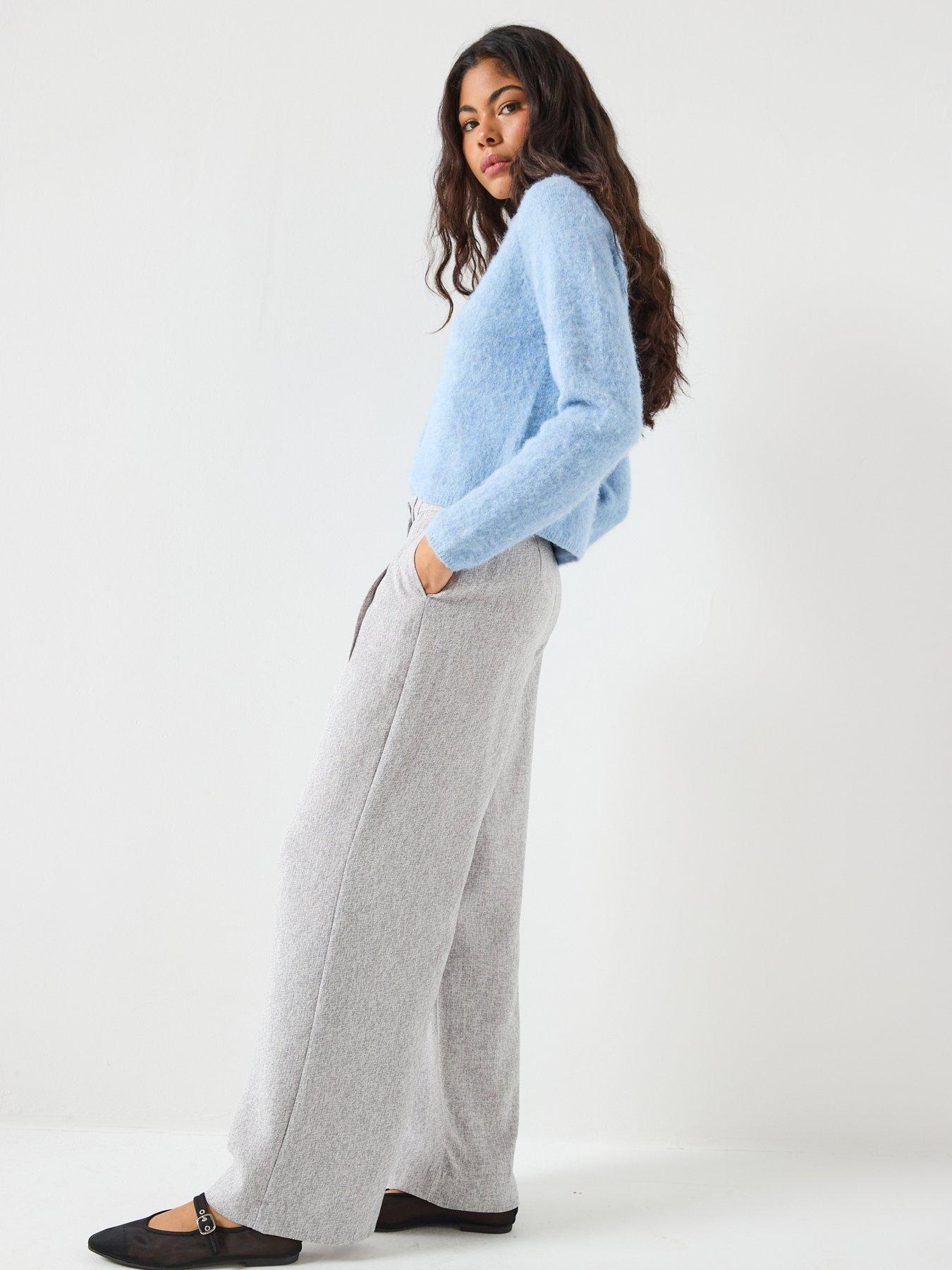  image of vero-moda-wide-leg-tweed-pants-grey