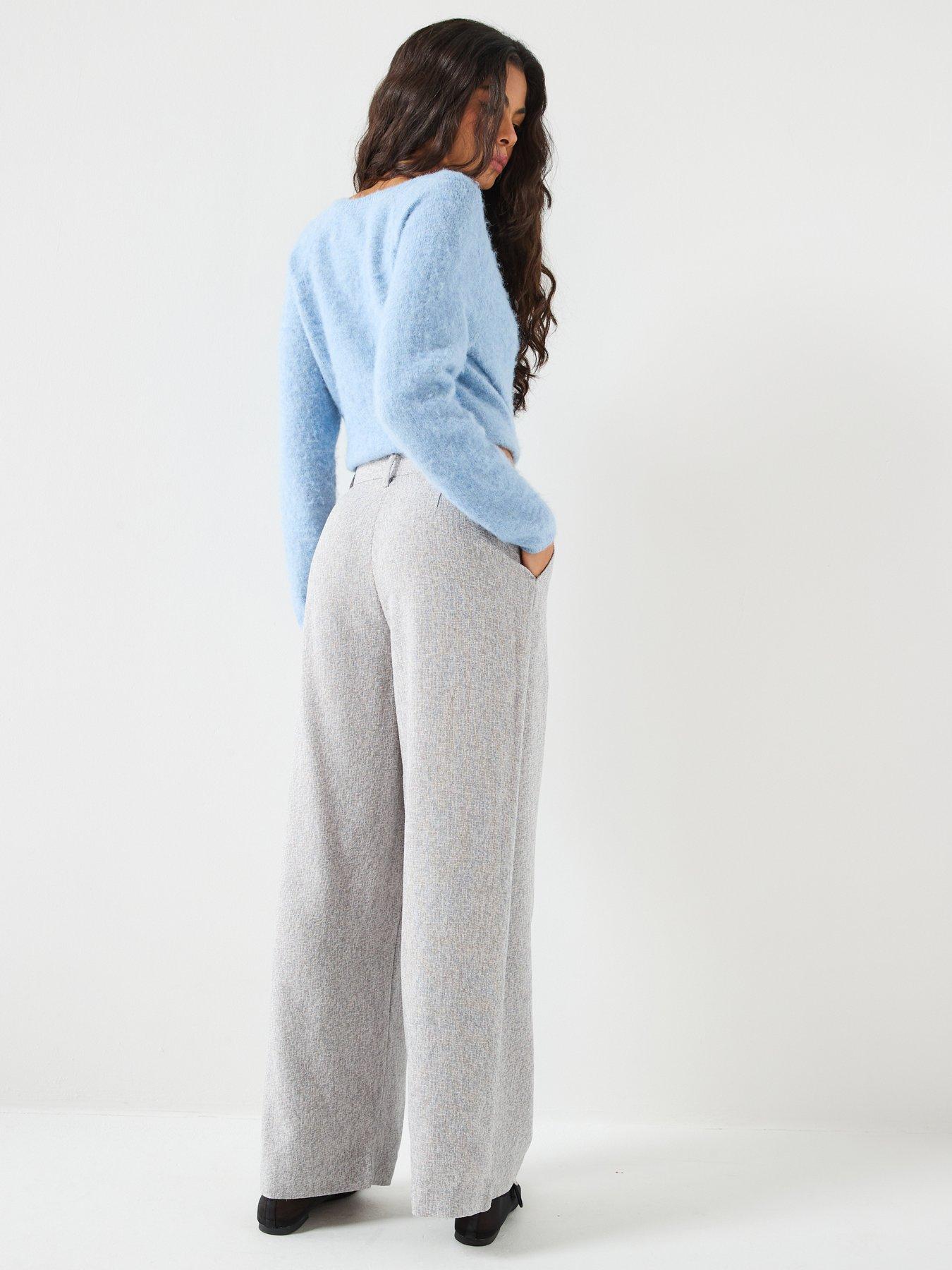  image of vero-moda-wide-leg-tweed-pants-grey