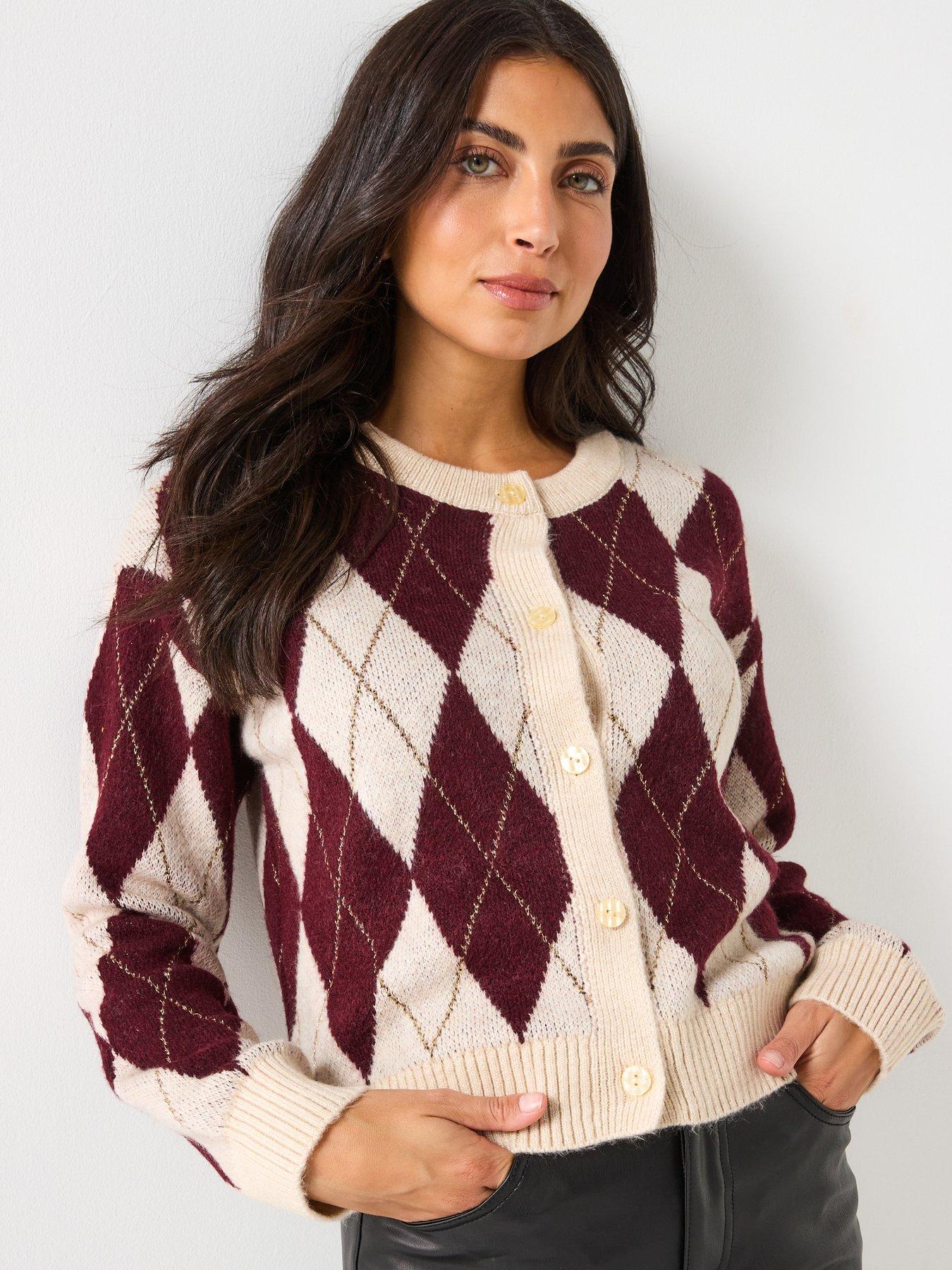 Vero Moda Billie Long Sleeve Argyle Cardigan - Multi