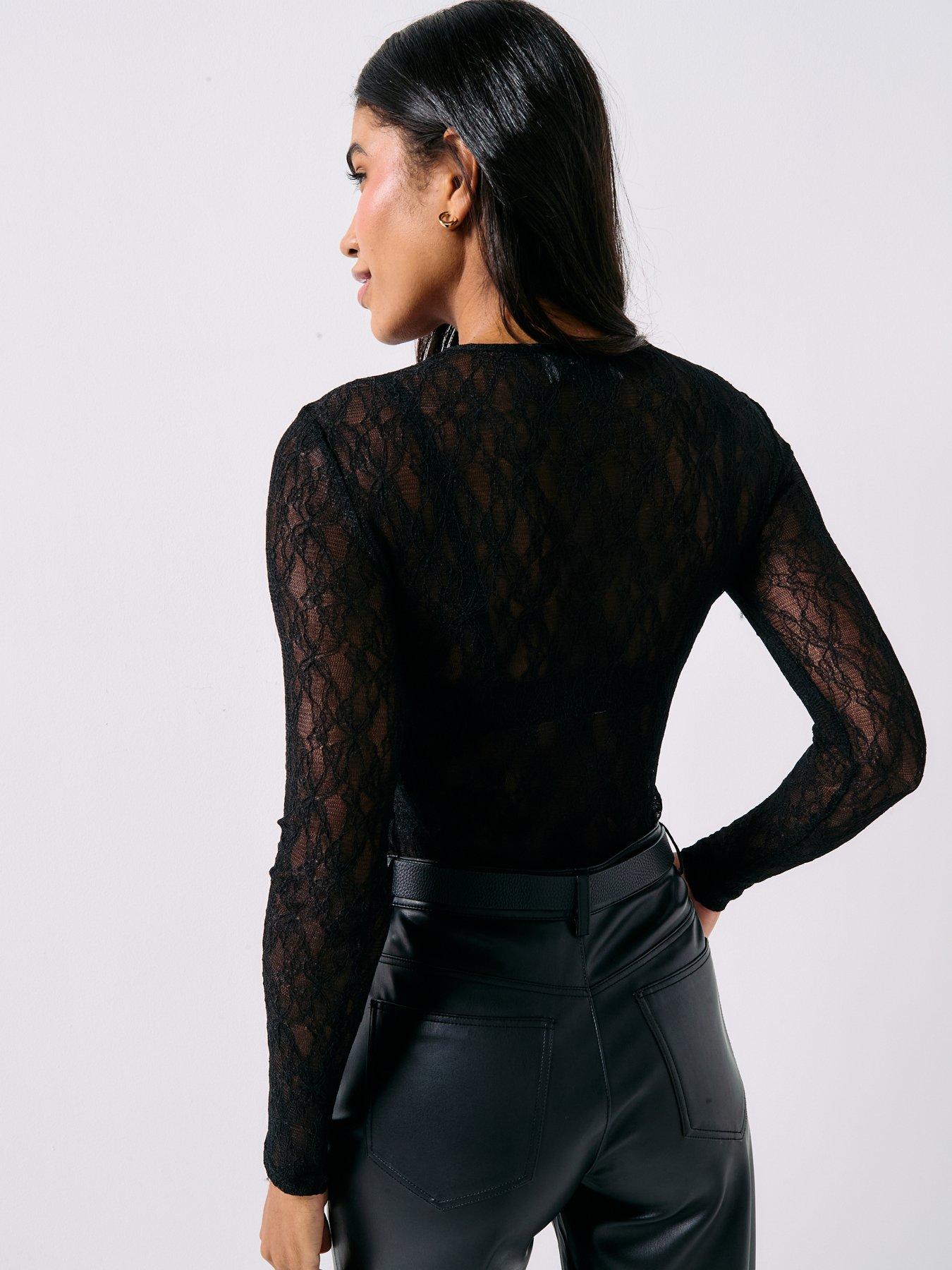 Image 2 of 6 of AWARE Tessy Long Sleeve O-neck Lace Top - Black