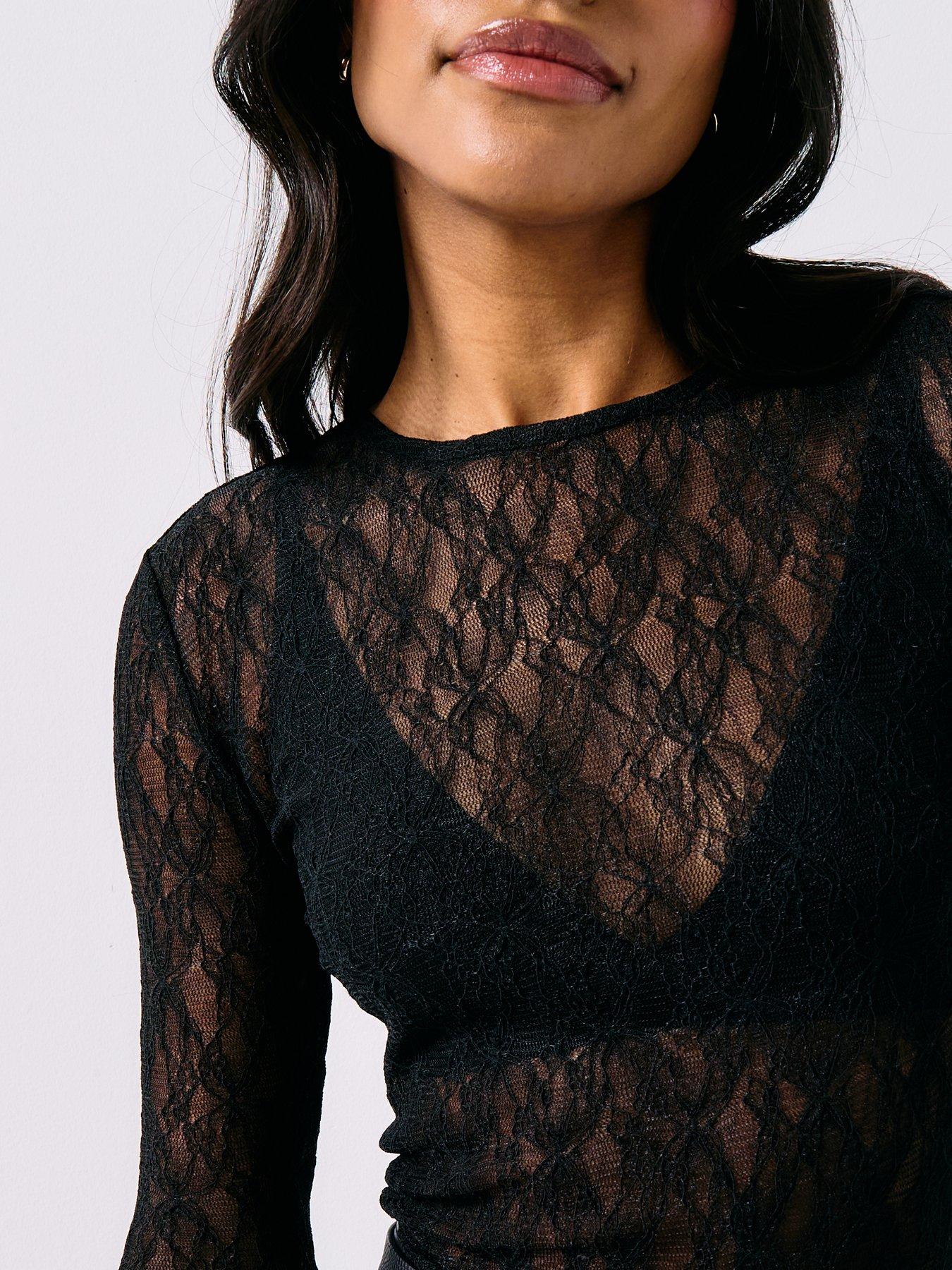 Image 4 of 6 of AWARE Tessy Long Sleeve O-neck Lace Top - Black