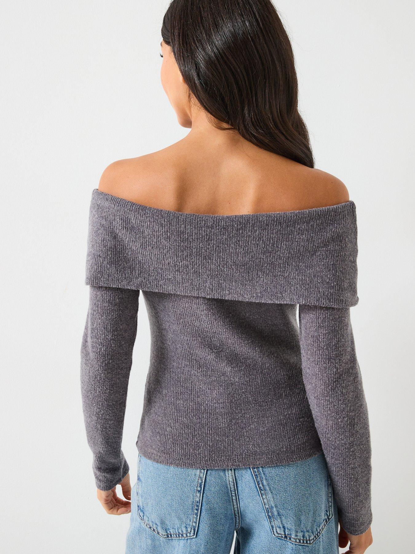  image of vero-moda-kaia-long-sleeve-off-shoulder-top-grey