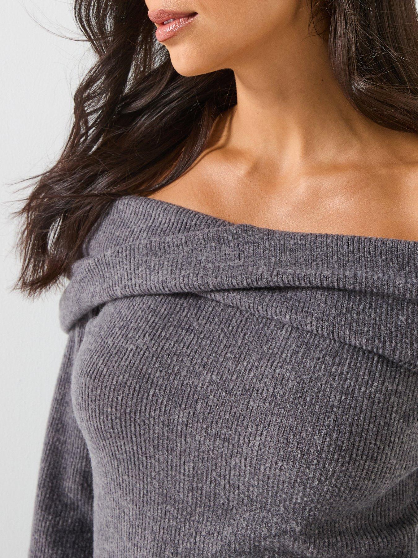  image of vero-moda-kaia-long-sleeve-off-shoulder-top-grey