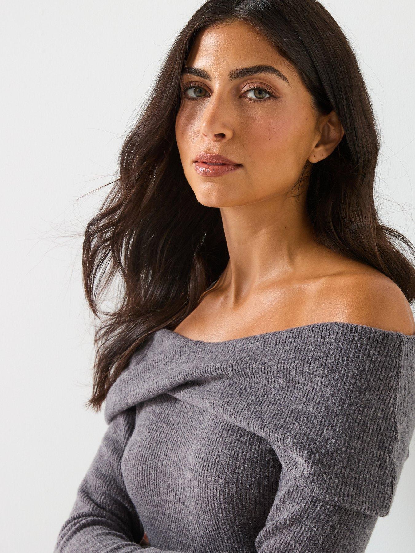  image of vero-moda-kaia-long-sleeve-off-shoulder-top-grey