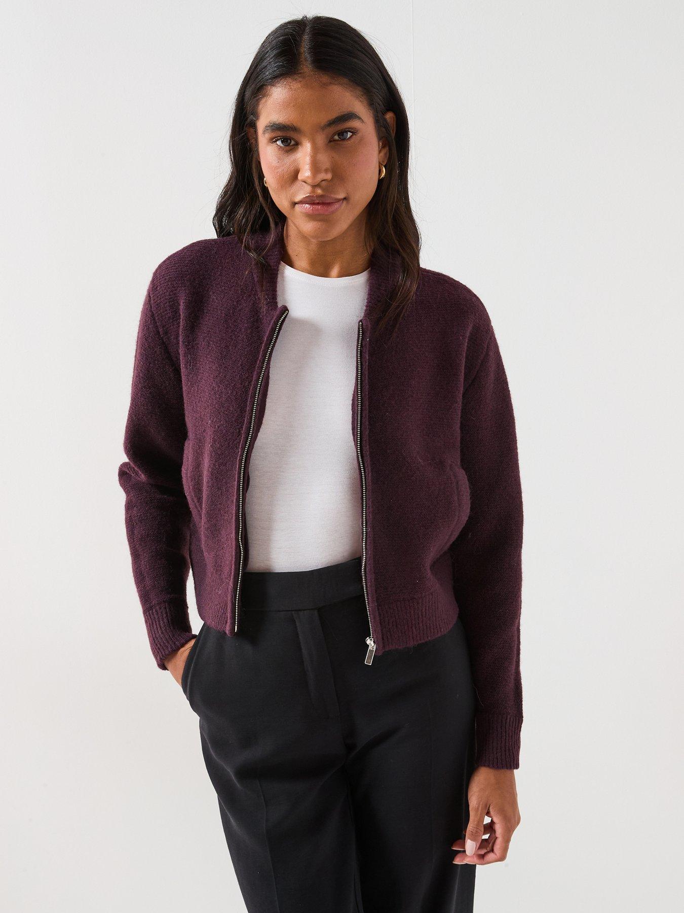 front image of vero-moda-hanna-o-neck-zipper-cardigan-plum