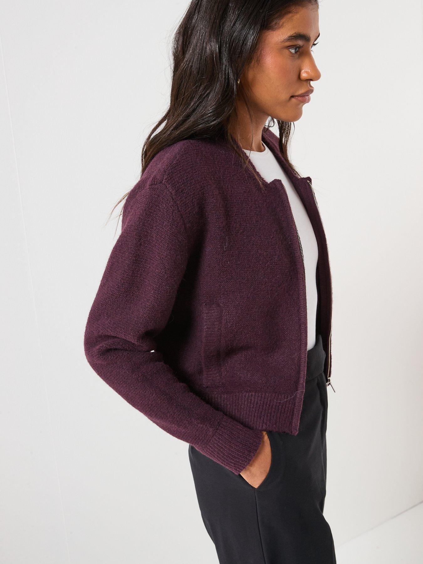  image of vero-moda-hanna-o-neck-zipper-cardigan-plum