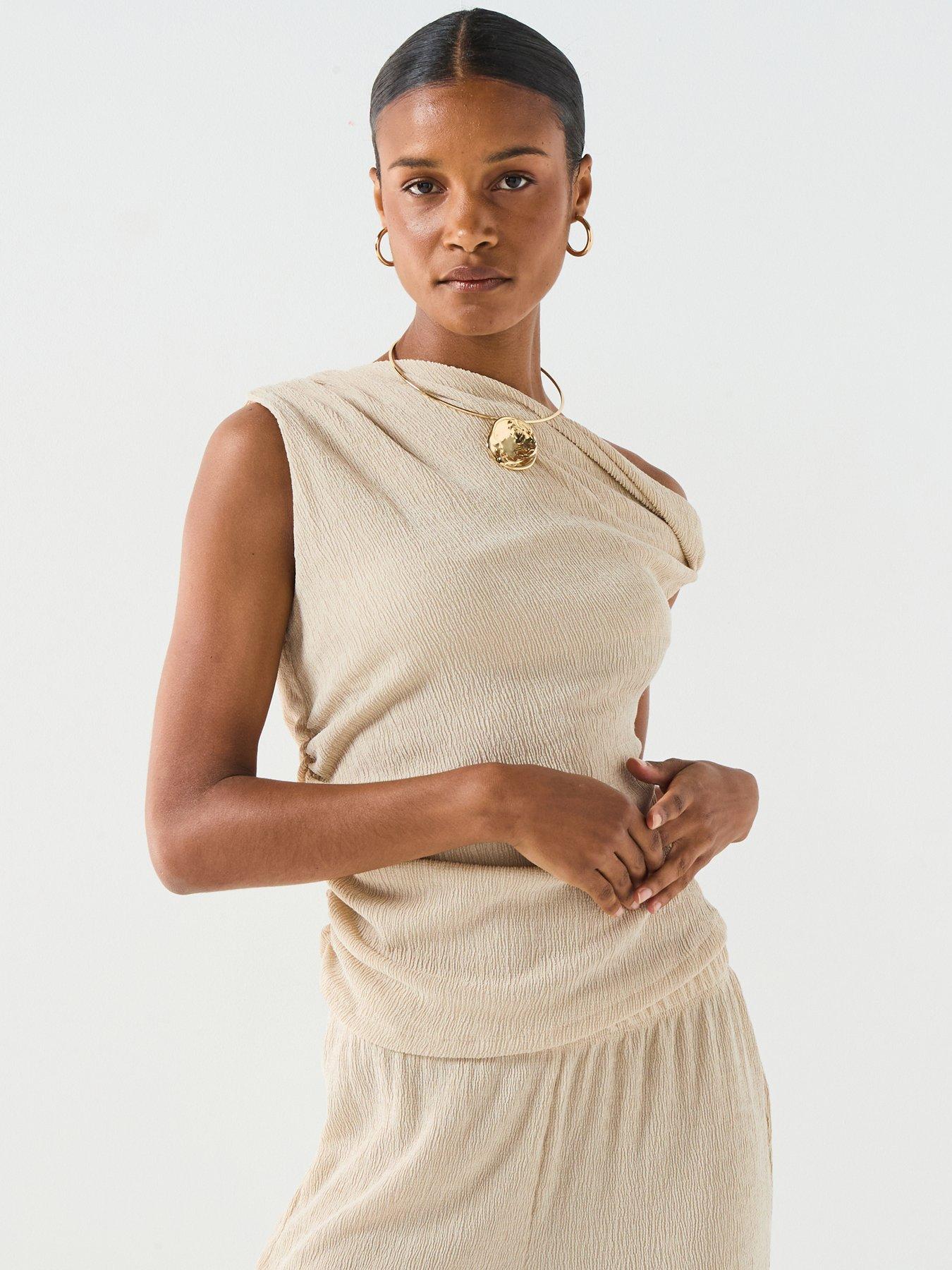 front image of vero-moda-luna-sleeveless-top-cream