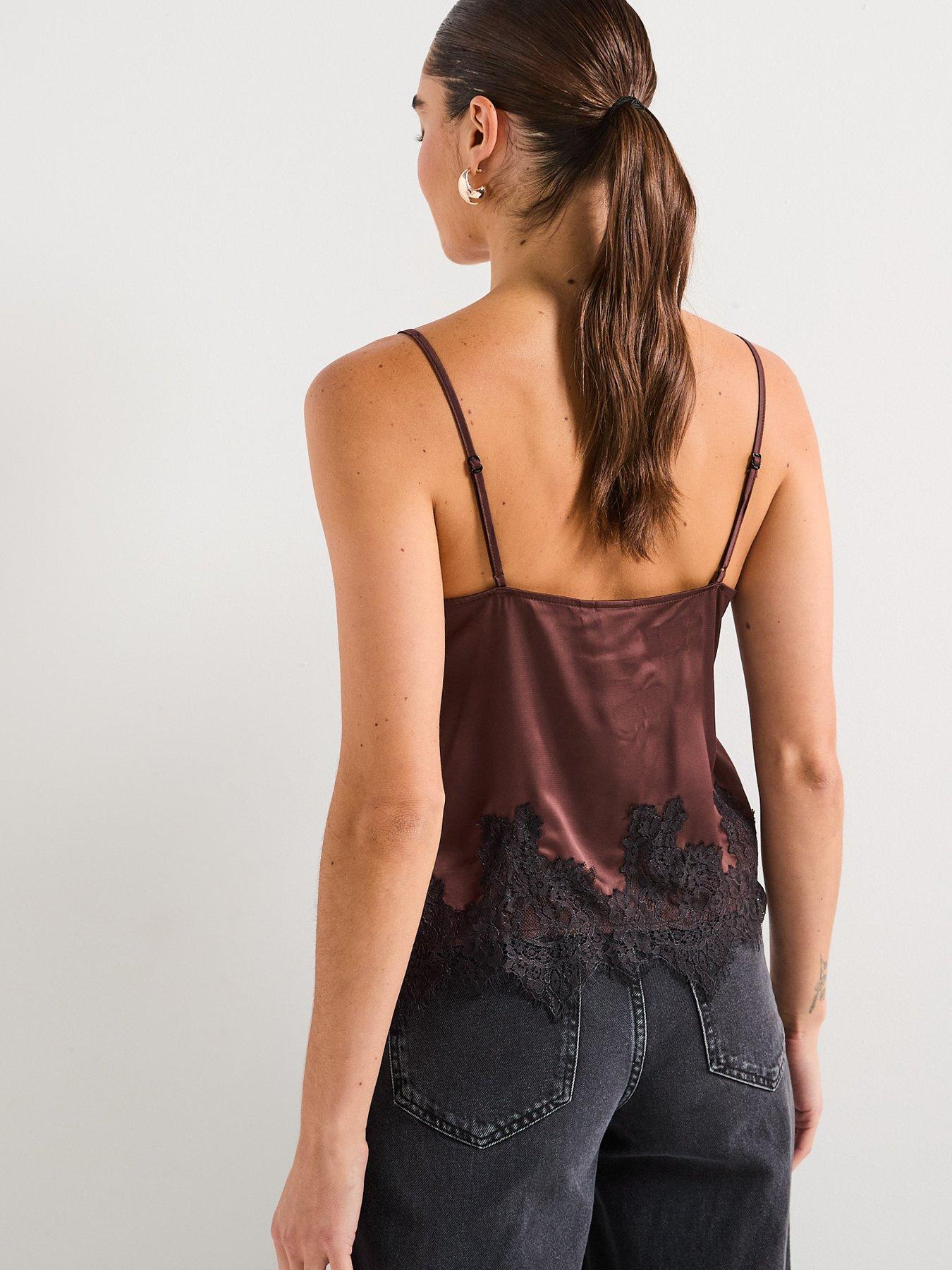  image of rouge-lace-singlet-top-brown