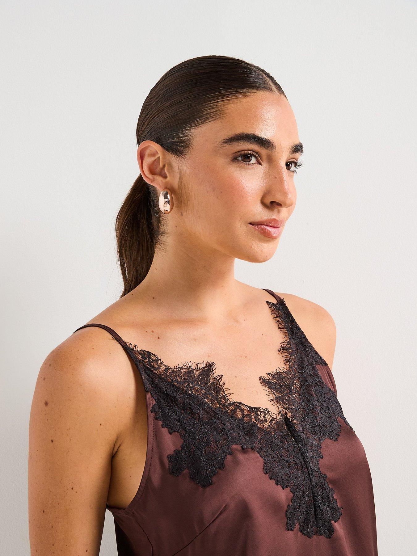  image of rouge-lace-singlet-top-brown