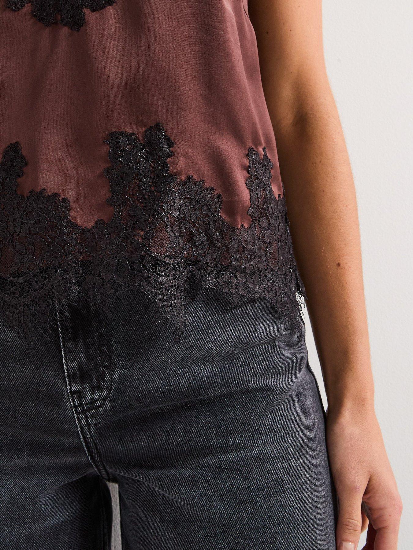  image of rouge-lace-singlet-top-brown