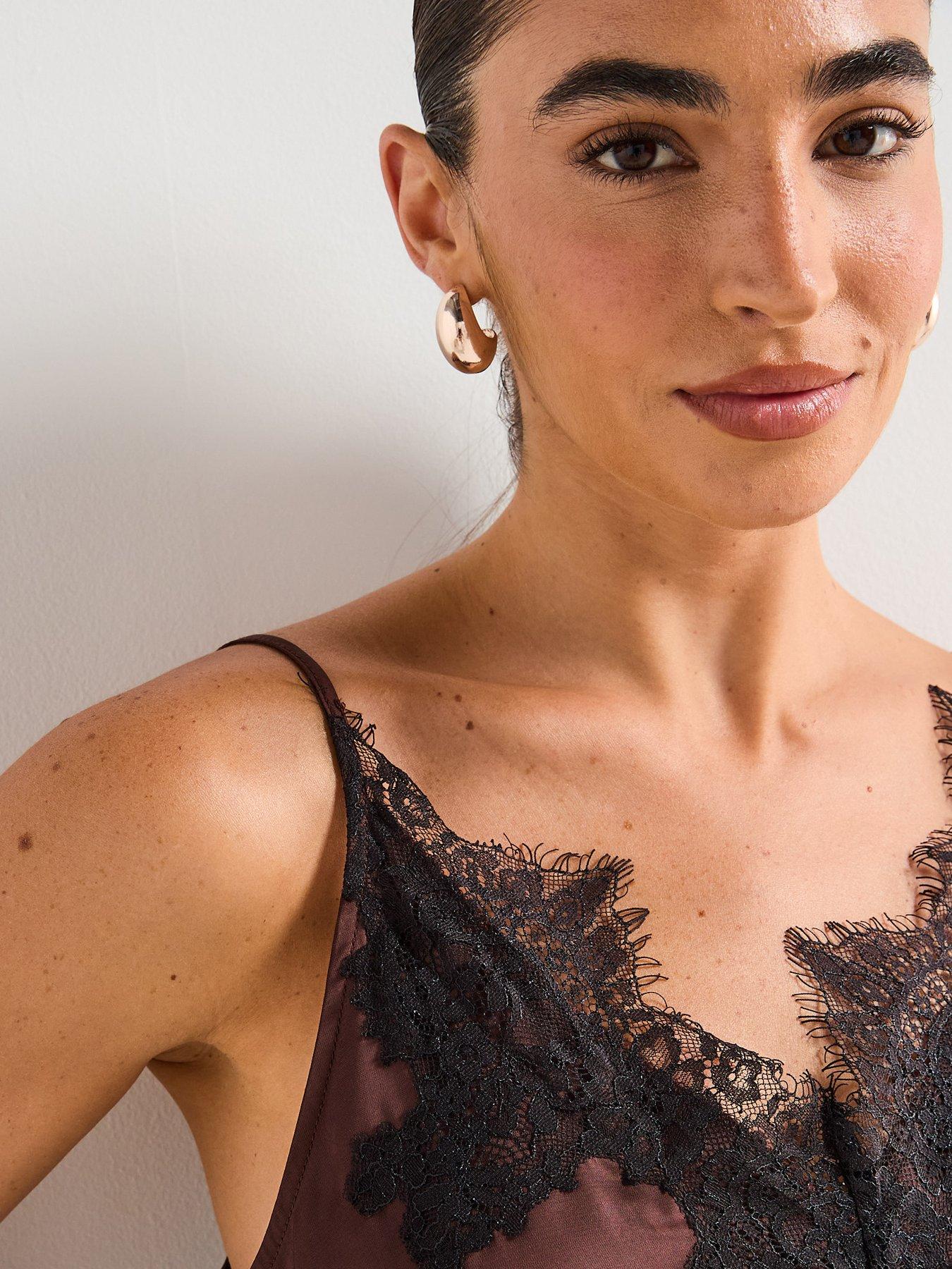  image of rouge-lace-singlet-top-brown