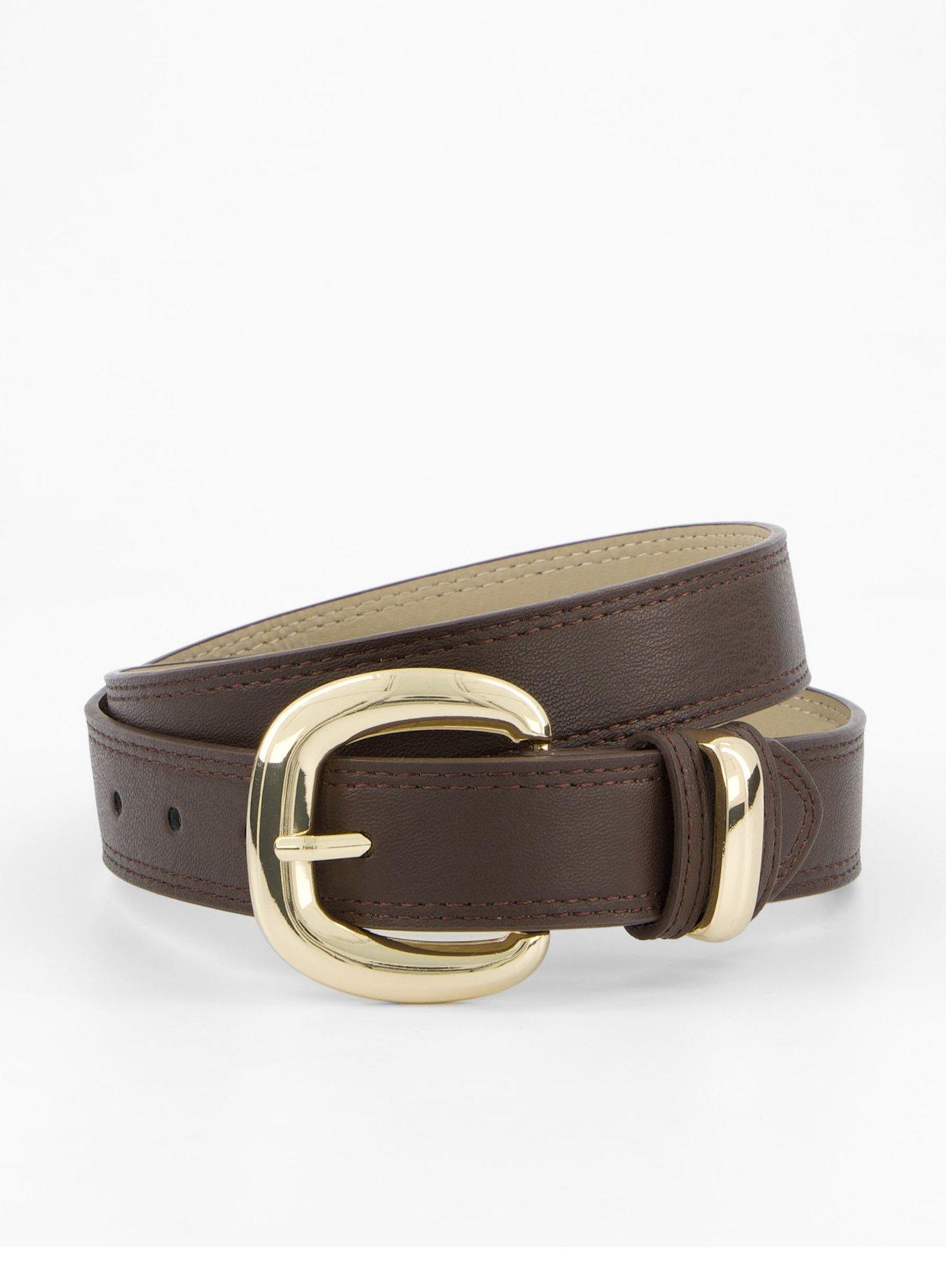  image of pieces-julietta-jeans-gold-hardware-belt-brown