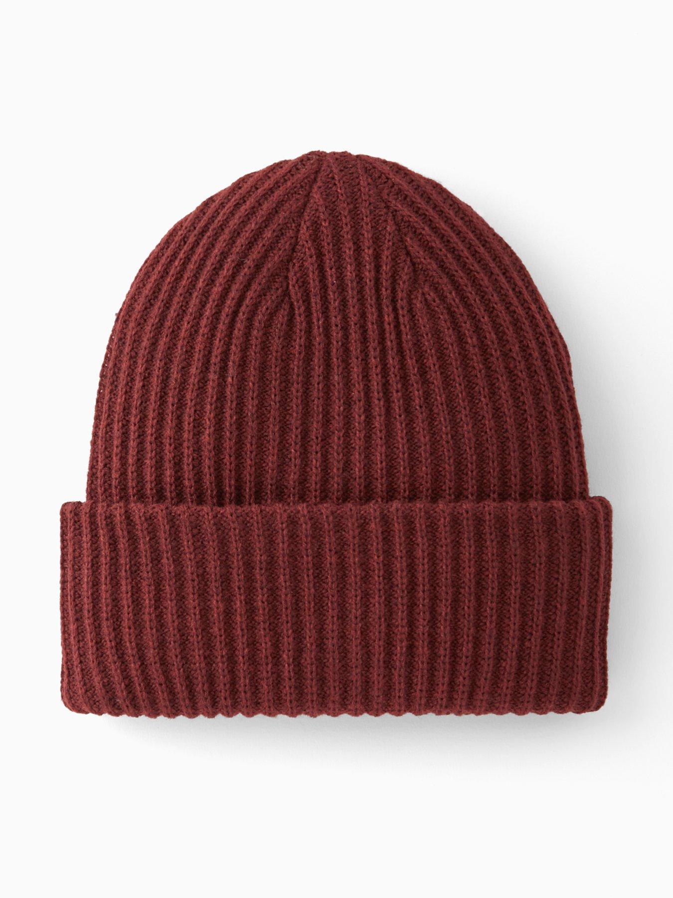 Image 1 of 4 of PIECES Hexo Knitted Beanie Hat - Dark Red