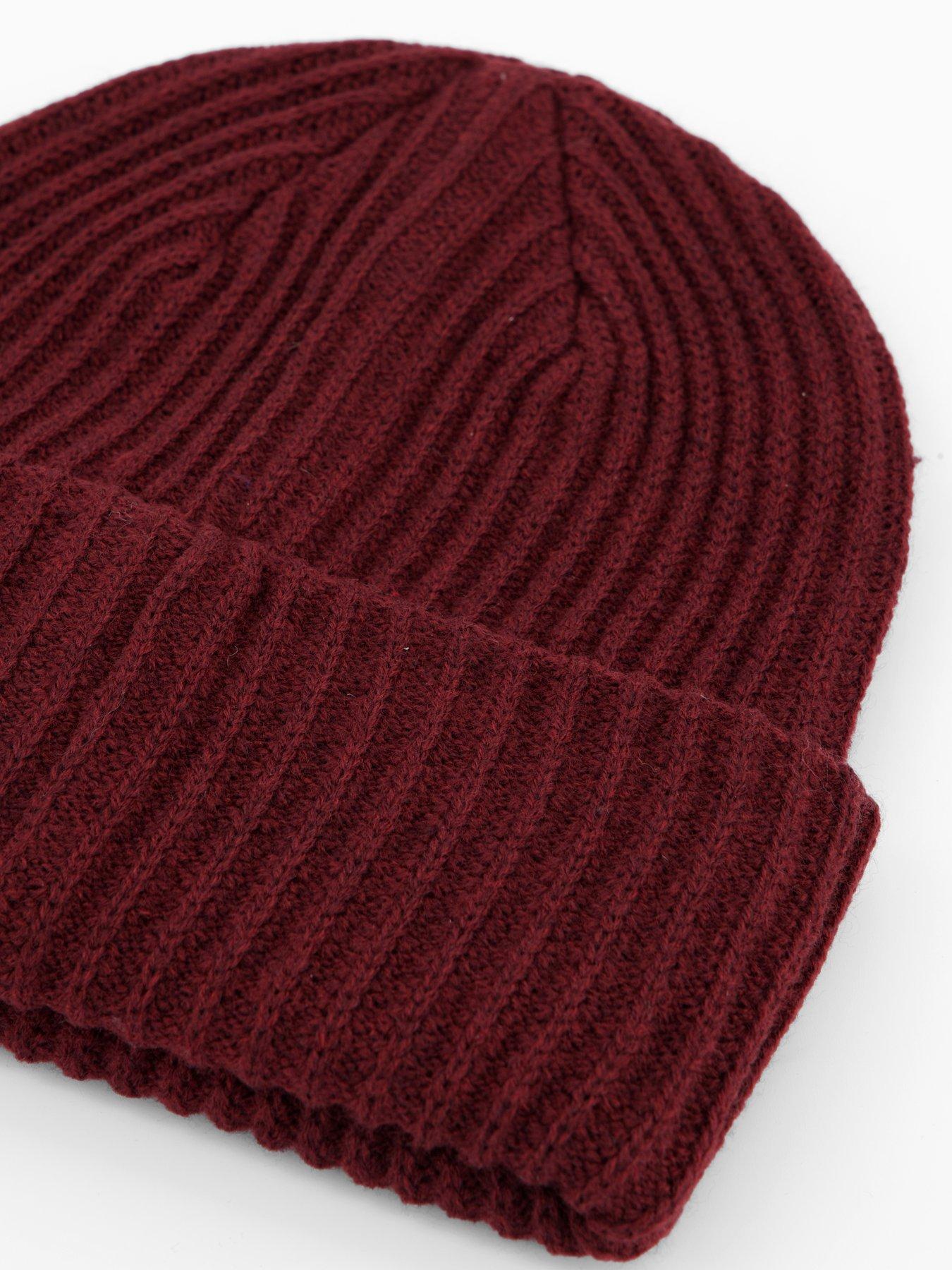 Image 3 of 4 of PIECES Hexo Knitted Beanie Hat - Dark Red