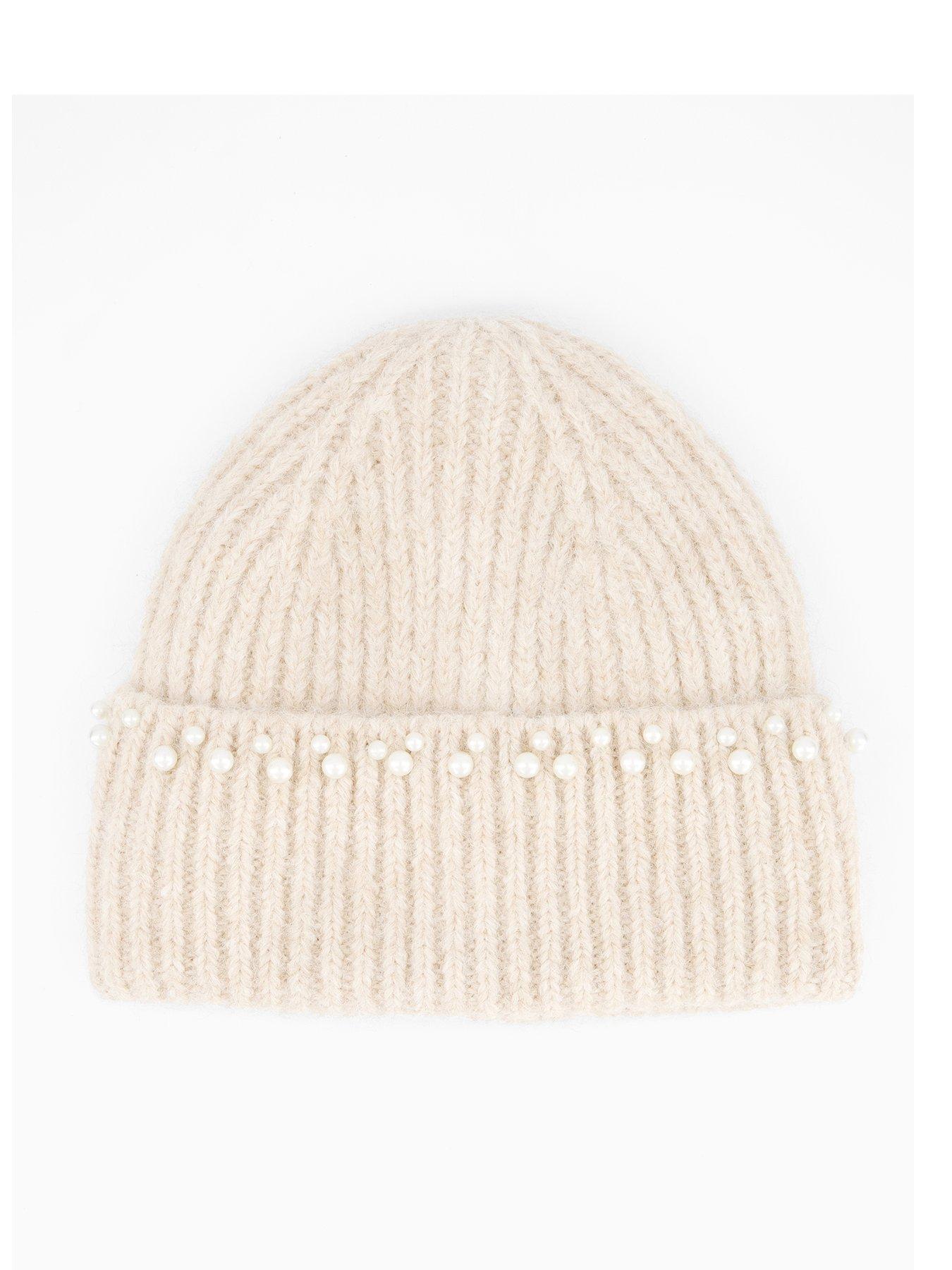  image of pieces-pearl-detail-beanie-cream