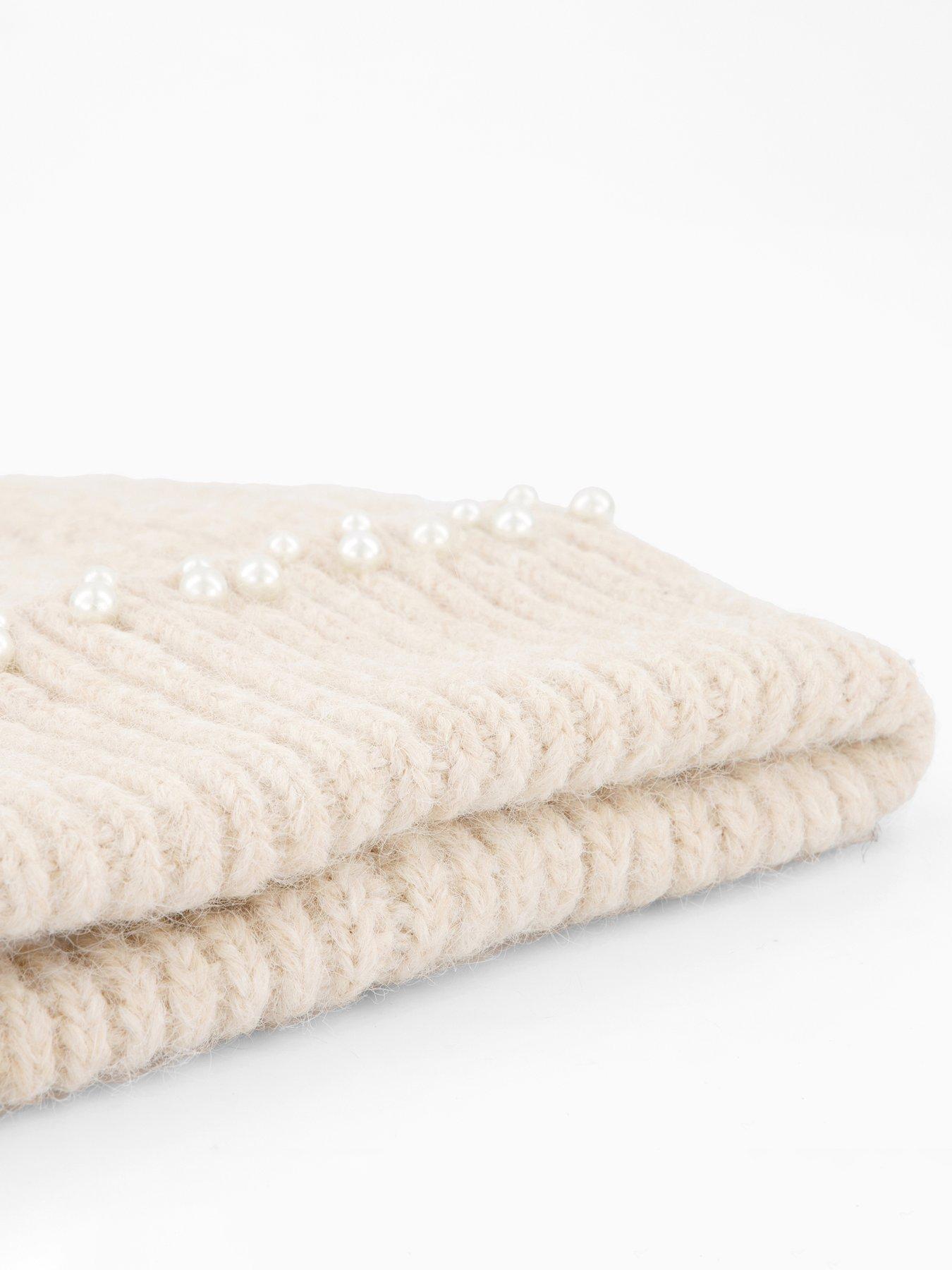  image of pieces-pearl-detail-beanie-cream