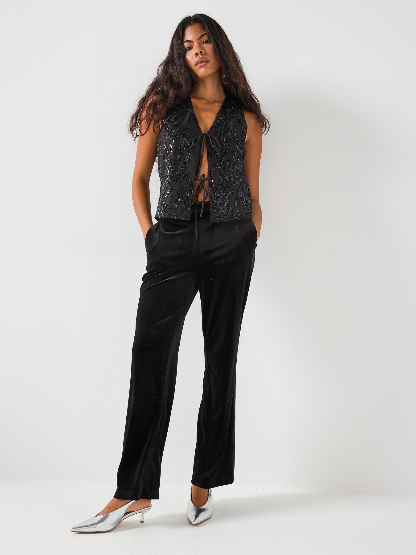  image of vero-moda-haven-high-waist-velvet-pants-black