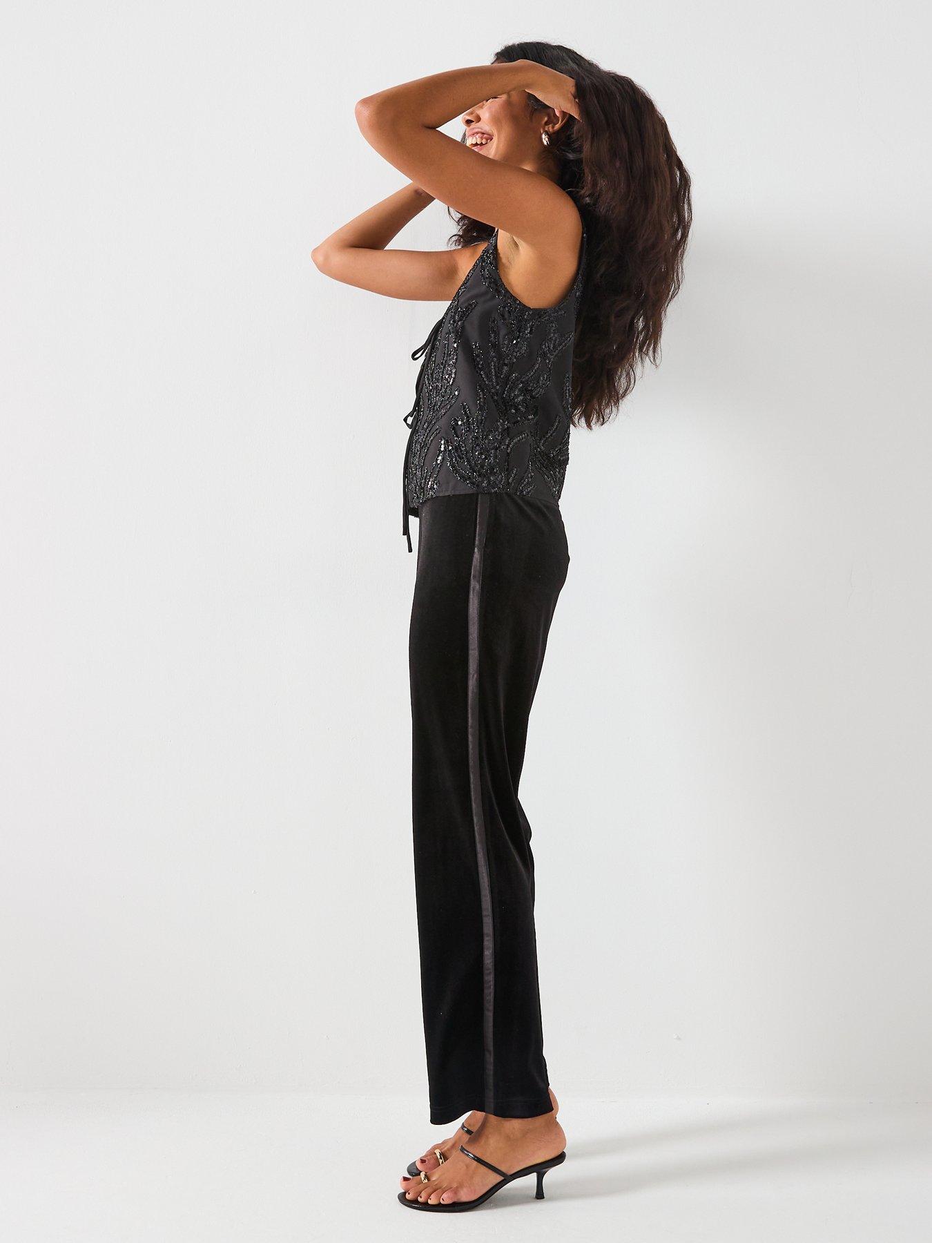  image of vero-moda-haven-high-waist-velvet-pants-black