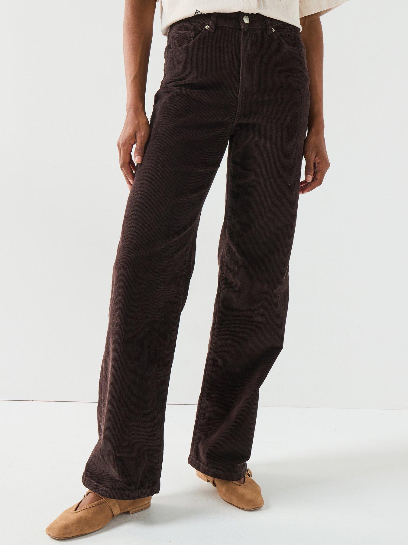 front image of vero-moda-high-waist-wide-leg-corduroy-jeans-brown