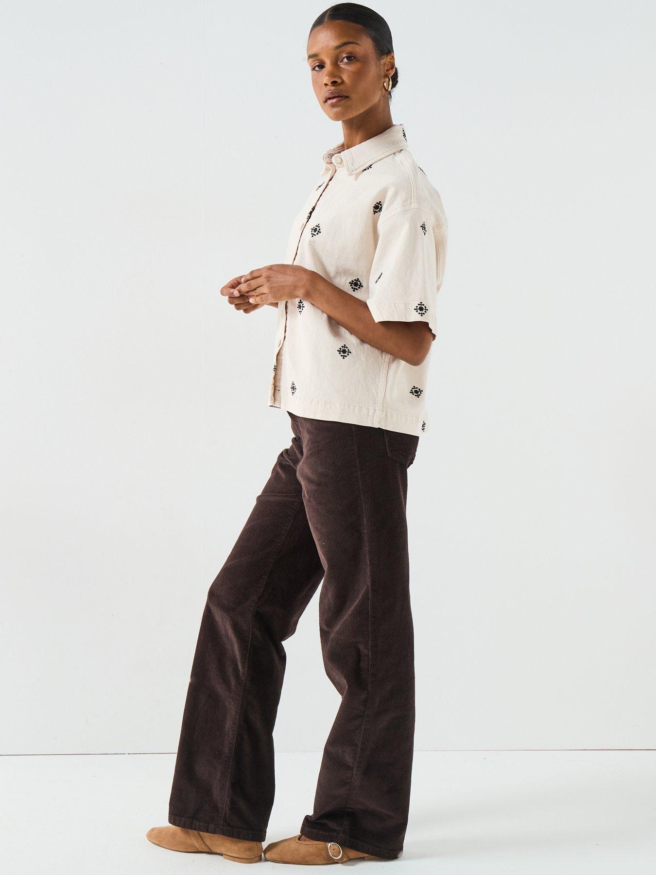  image of vero-moda-high-waist-wide-leg-corduroy-jeans-brown