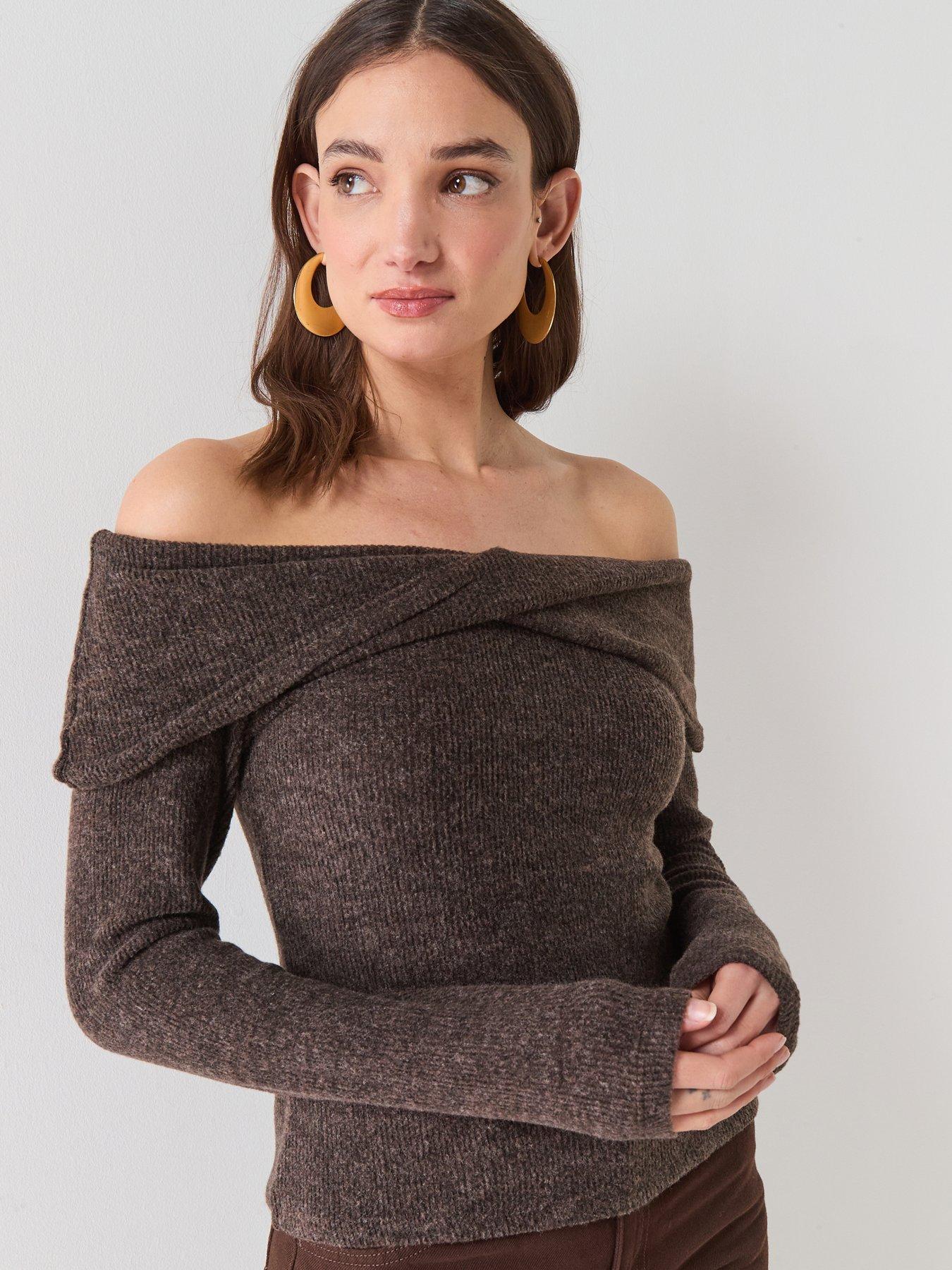 Vero Moda Off Shoulder Top Soft Knit Top - Grey