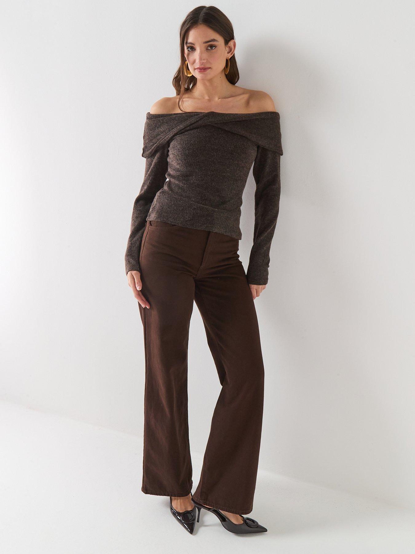 Image 3 of 4 of Vero Moda Off Shoulder Top Soft Knit Top - Grey