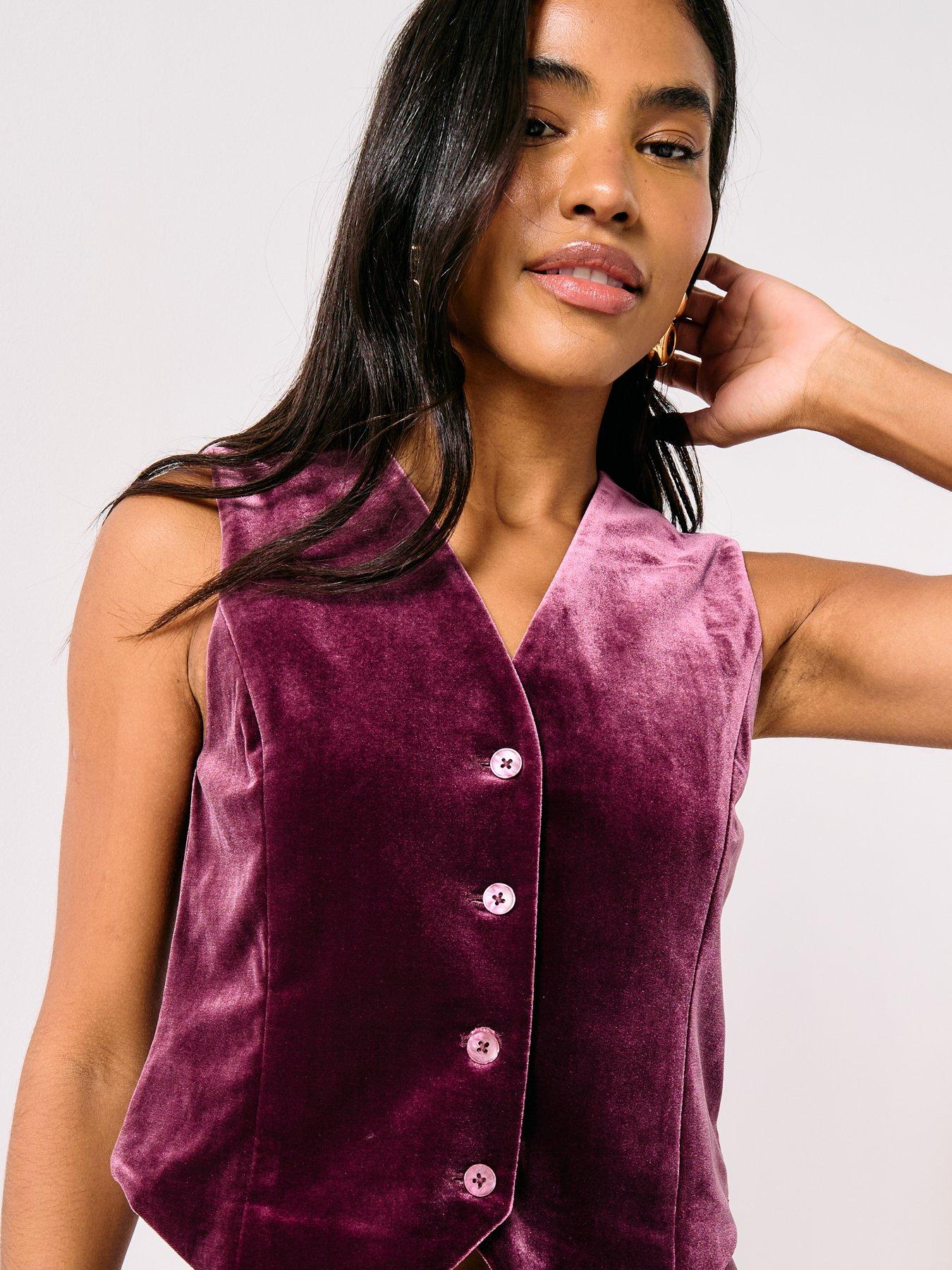  image of vero-moda-shanna-velvet-waistcoat-plum