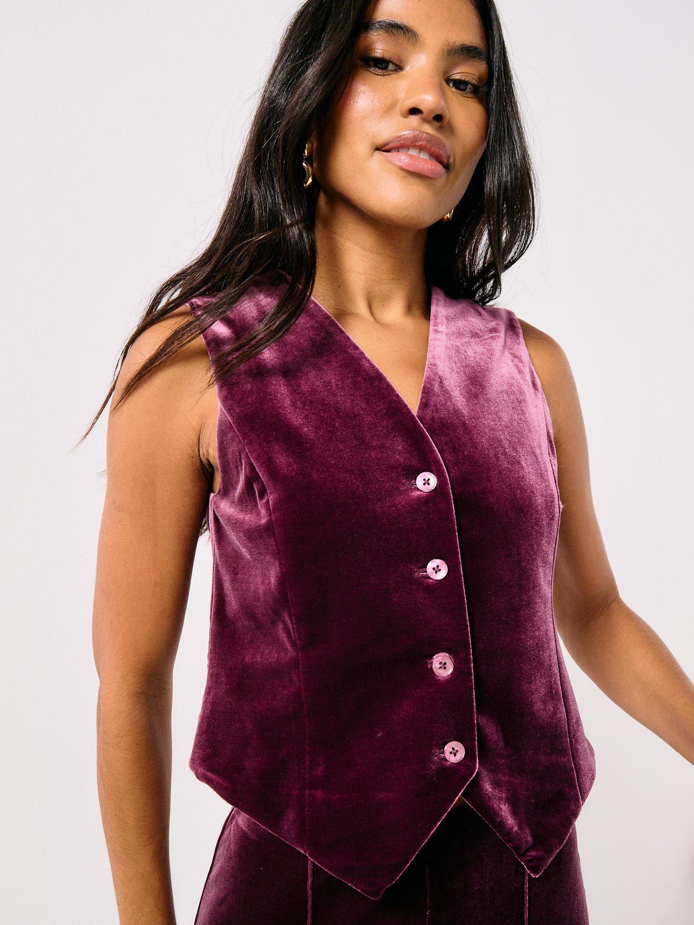  image of vero-moda-shanna-velvet-waistcoat-plum