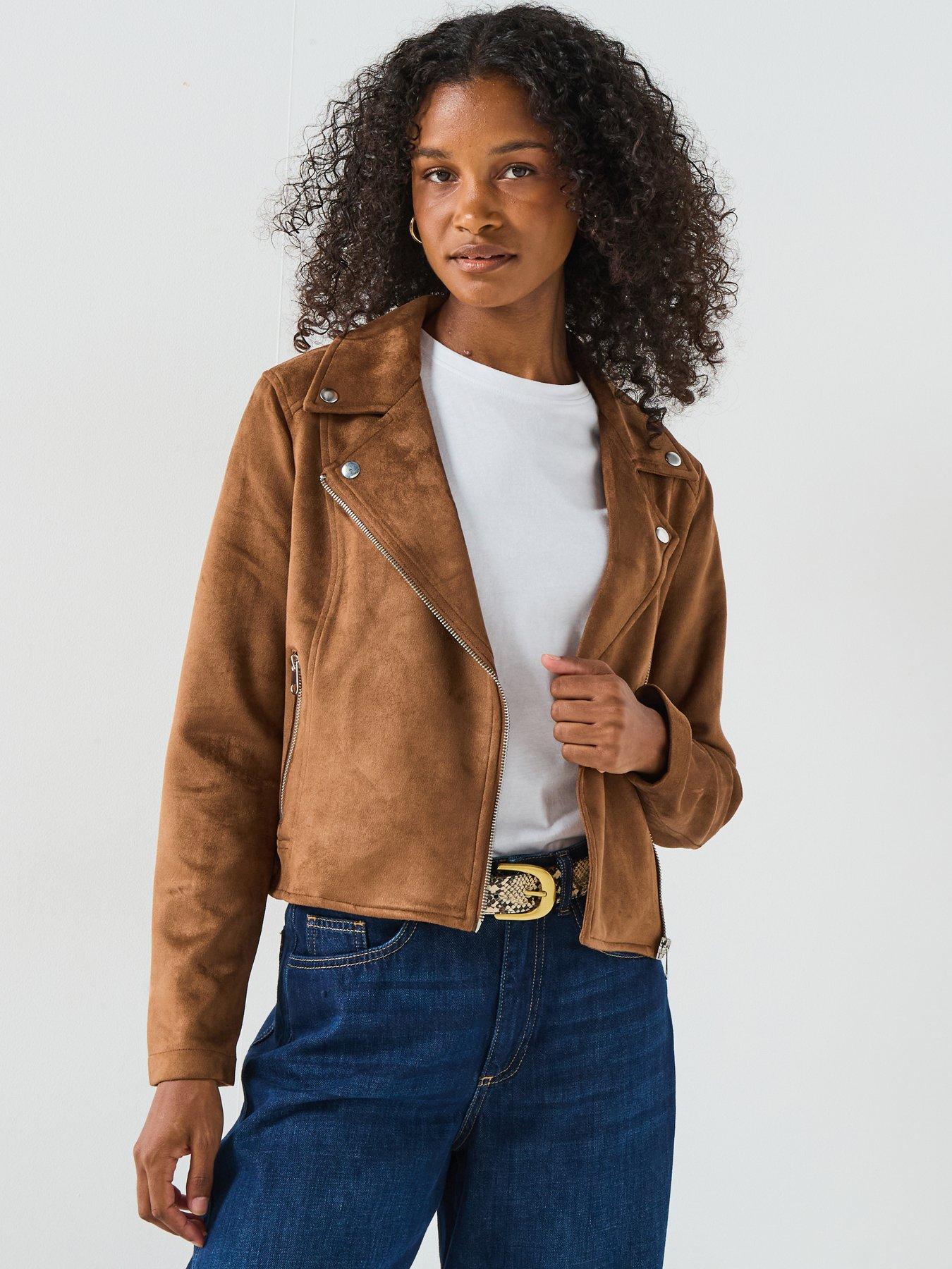 undefined Jose Short Faux Suede Jacket - Brown