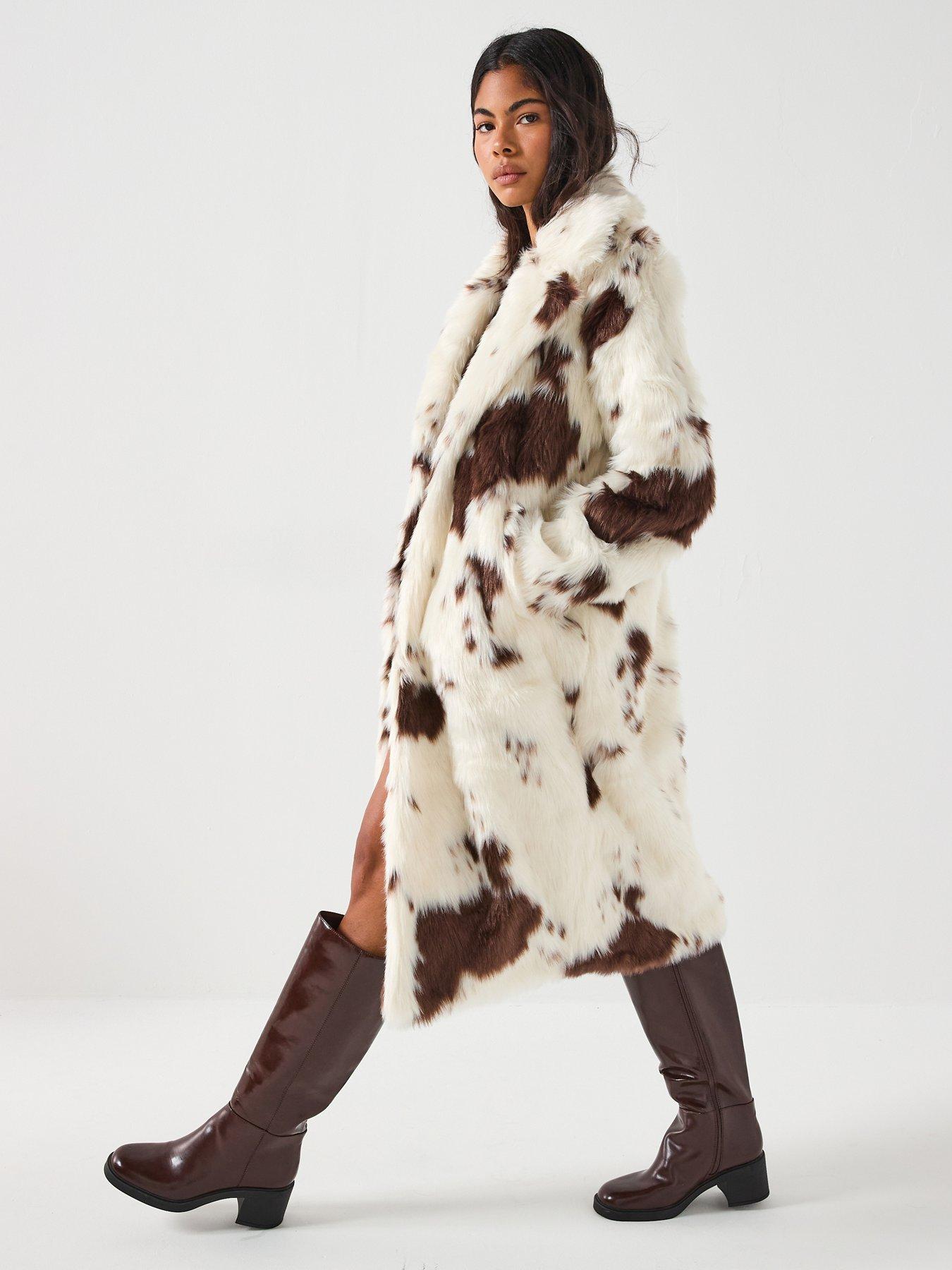 Vero Moda Faux Fur Cow Print Coat