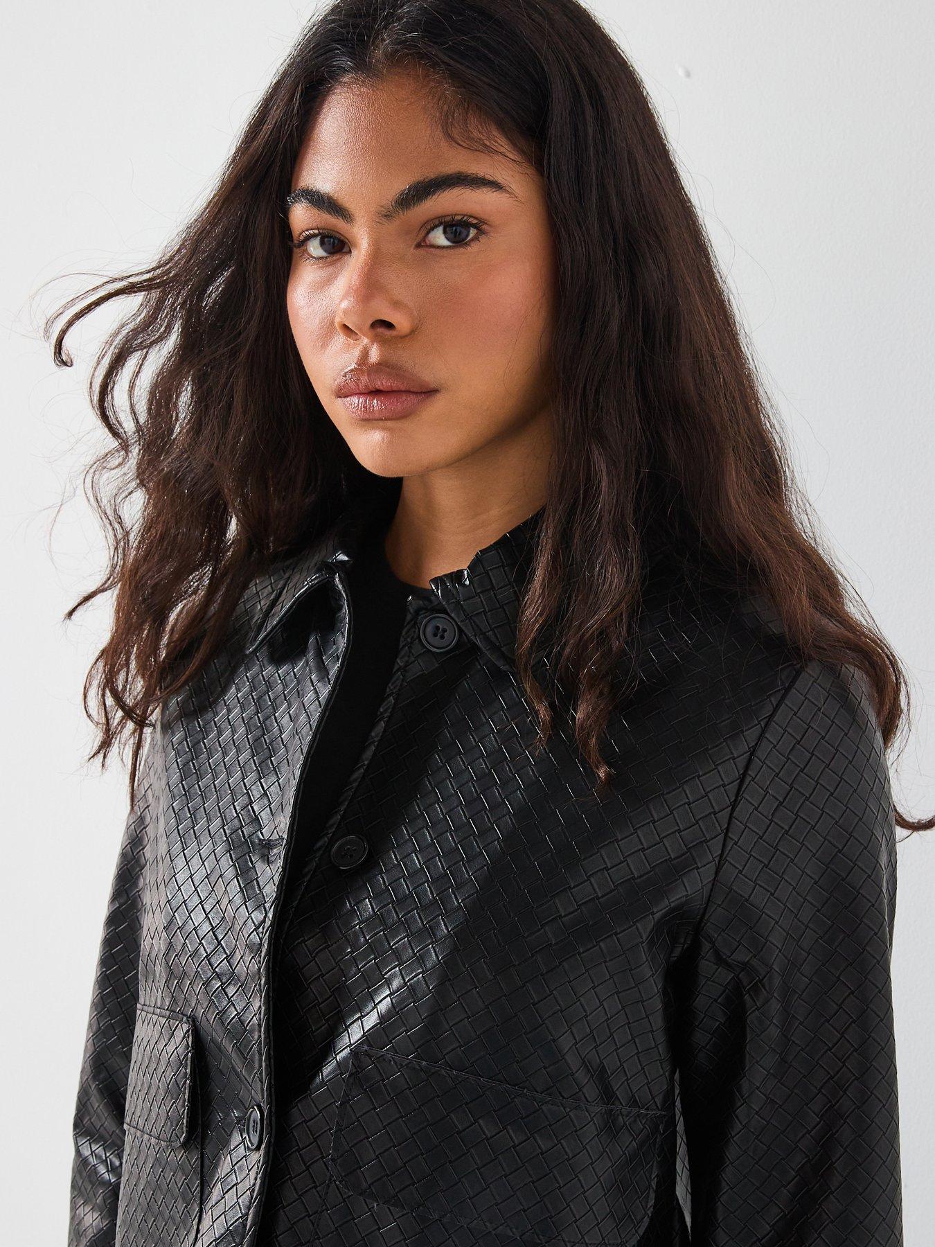 Image 4 of 6 of Vero Moda Bellis Long Sleeve Short Collar Coated Jacket - Black