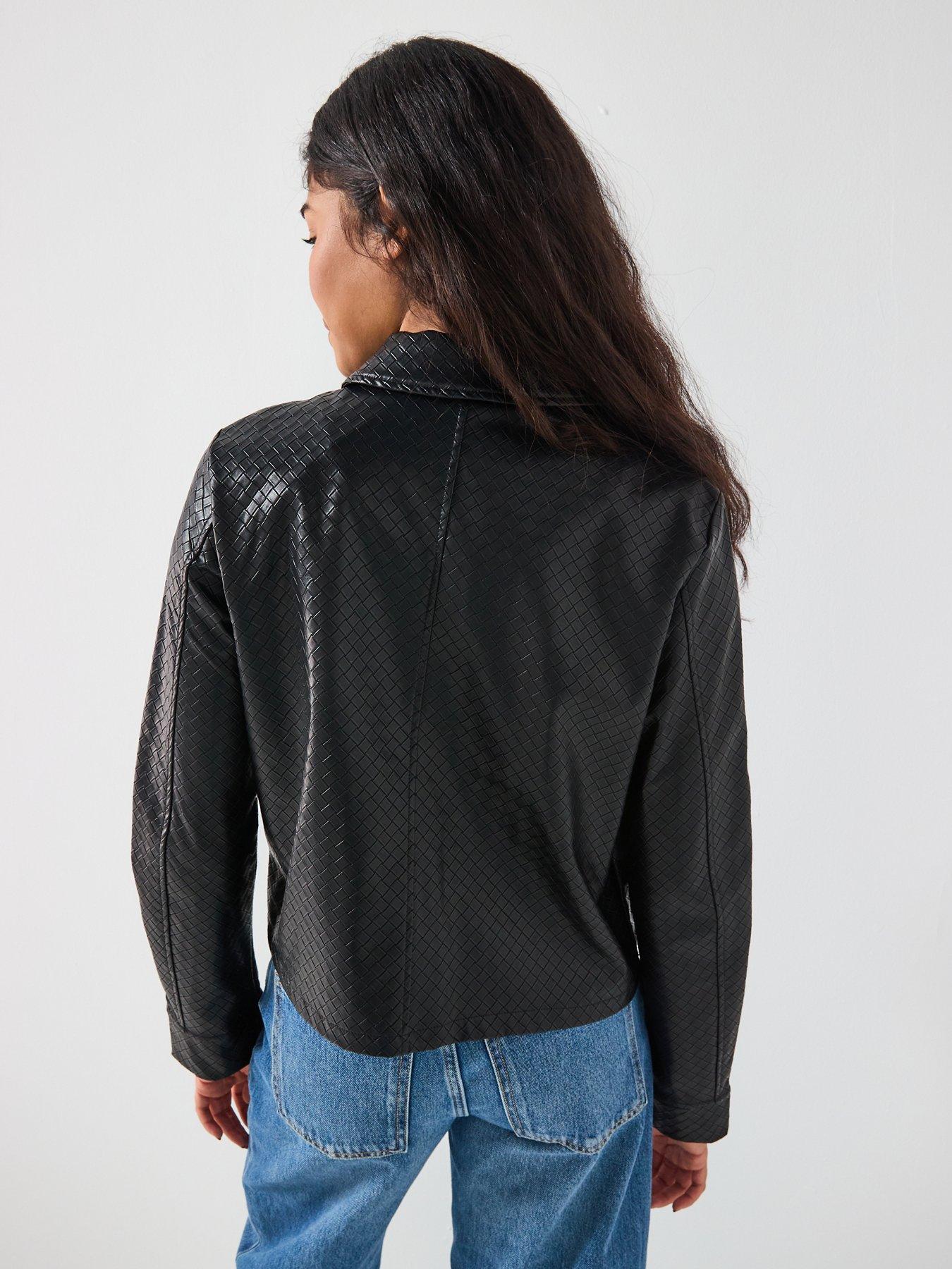  image of vero-moda-bellis-long-sleeve-short-collar-coated-jacket-black