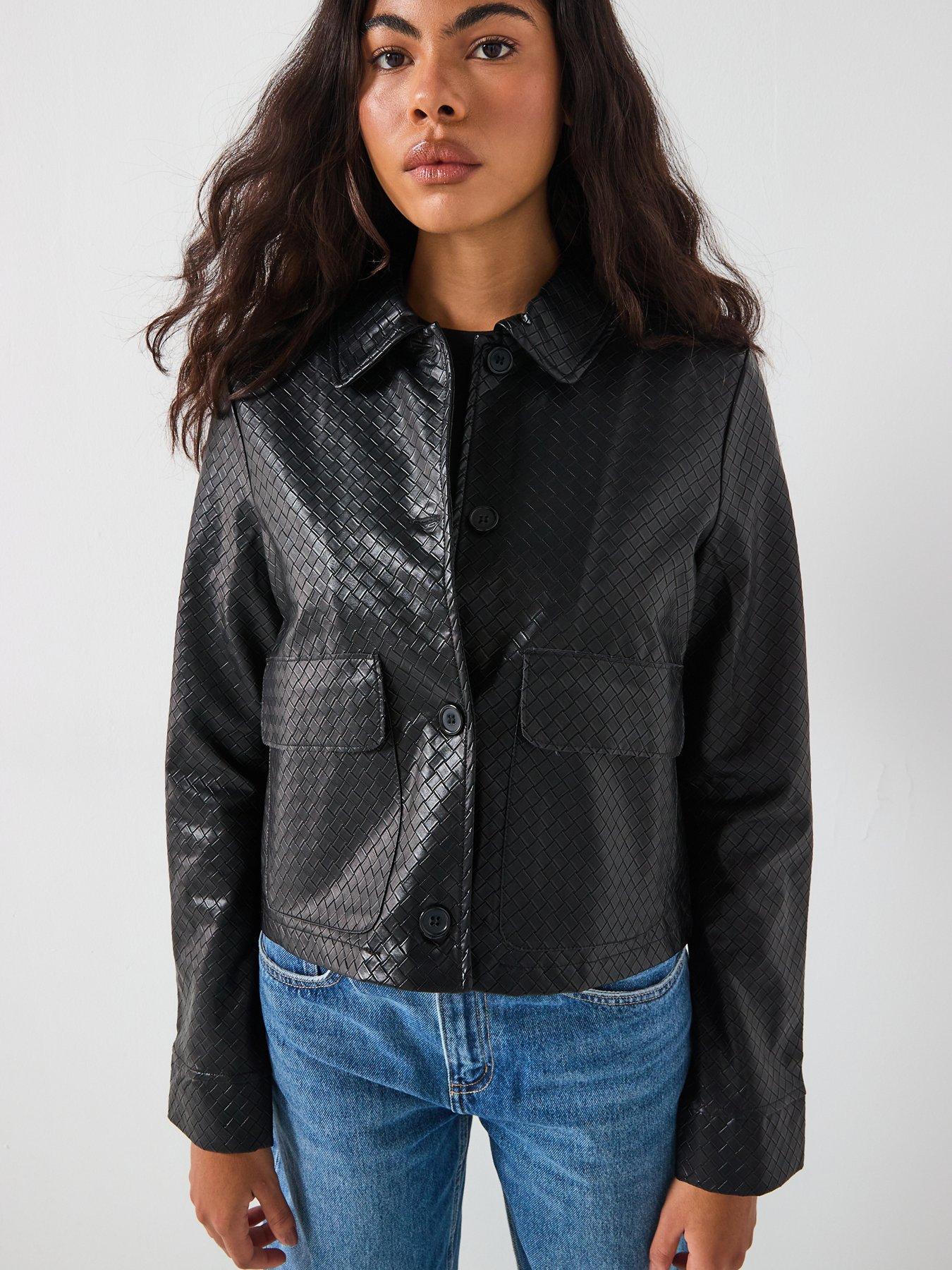 Image 6 of 6 of Vero Moda Bellis Long Sleeve Short Collar Coated Jacket - Black