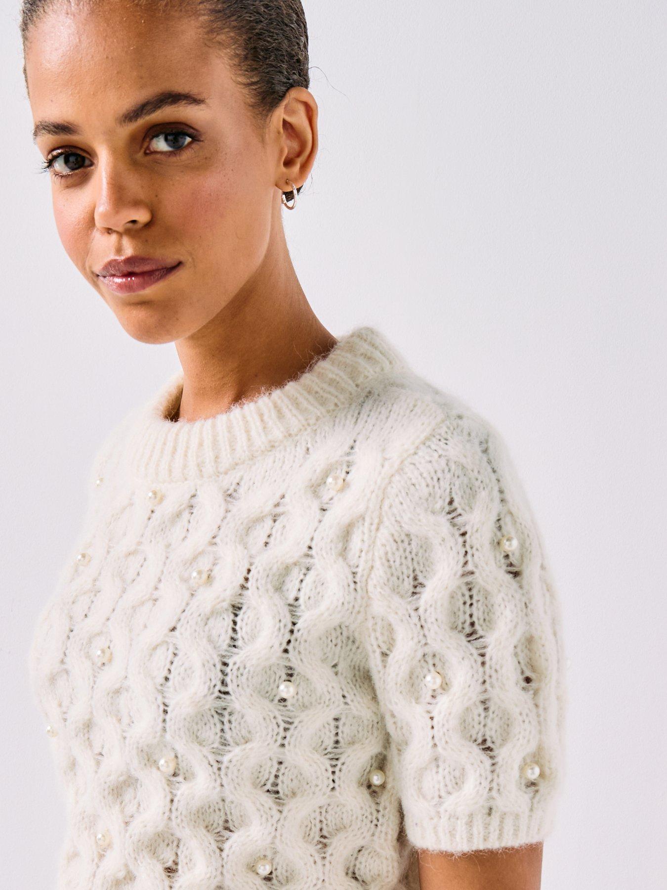  image of vero-moda-pearl-short-sleeve-pullover-jumper-cream