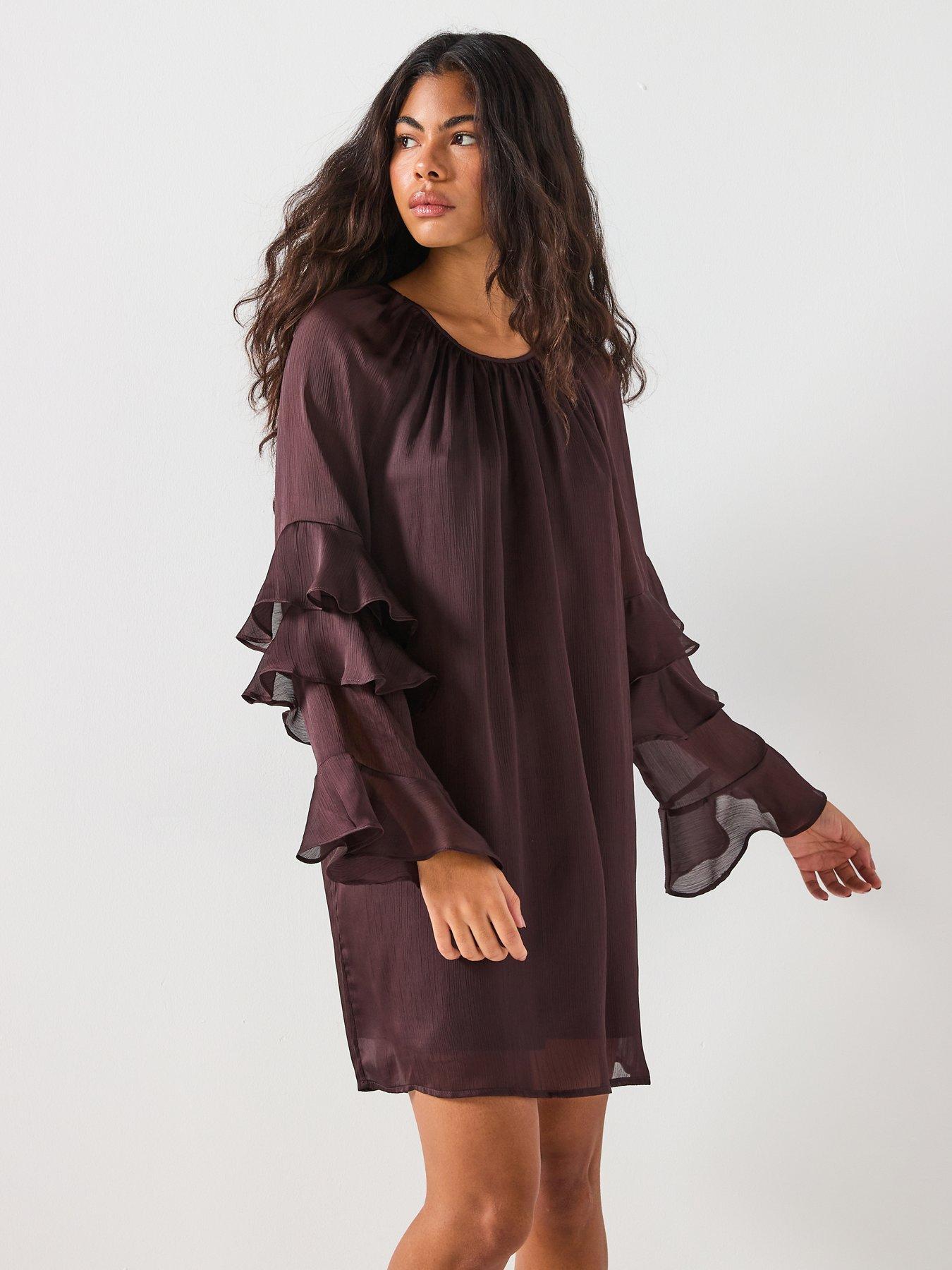 vero-moda-lola-long-sleeve-frill-mini-dress-brown