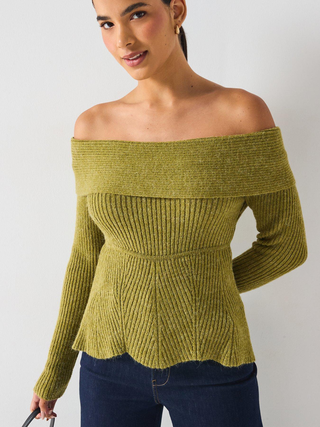  image of vero-moda-lucy-lu-off-shoulder-knit-green