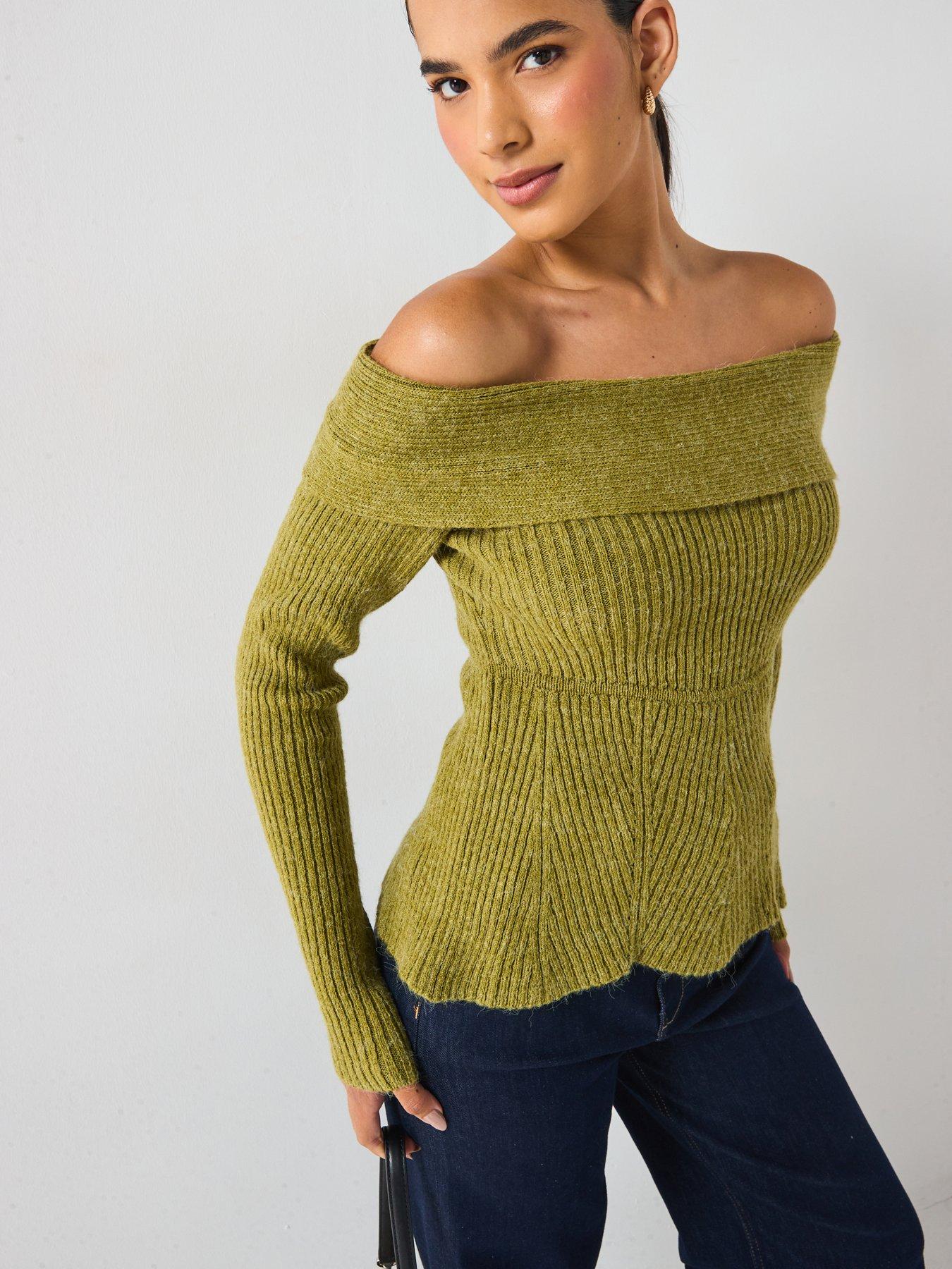  image of vero-moda-lucy-lu-off-shoulder-knit-green