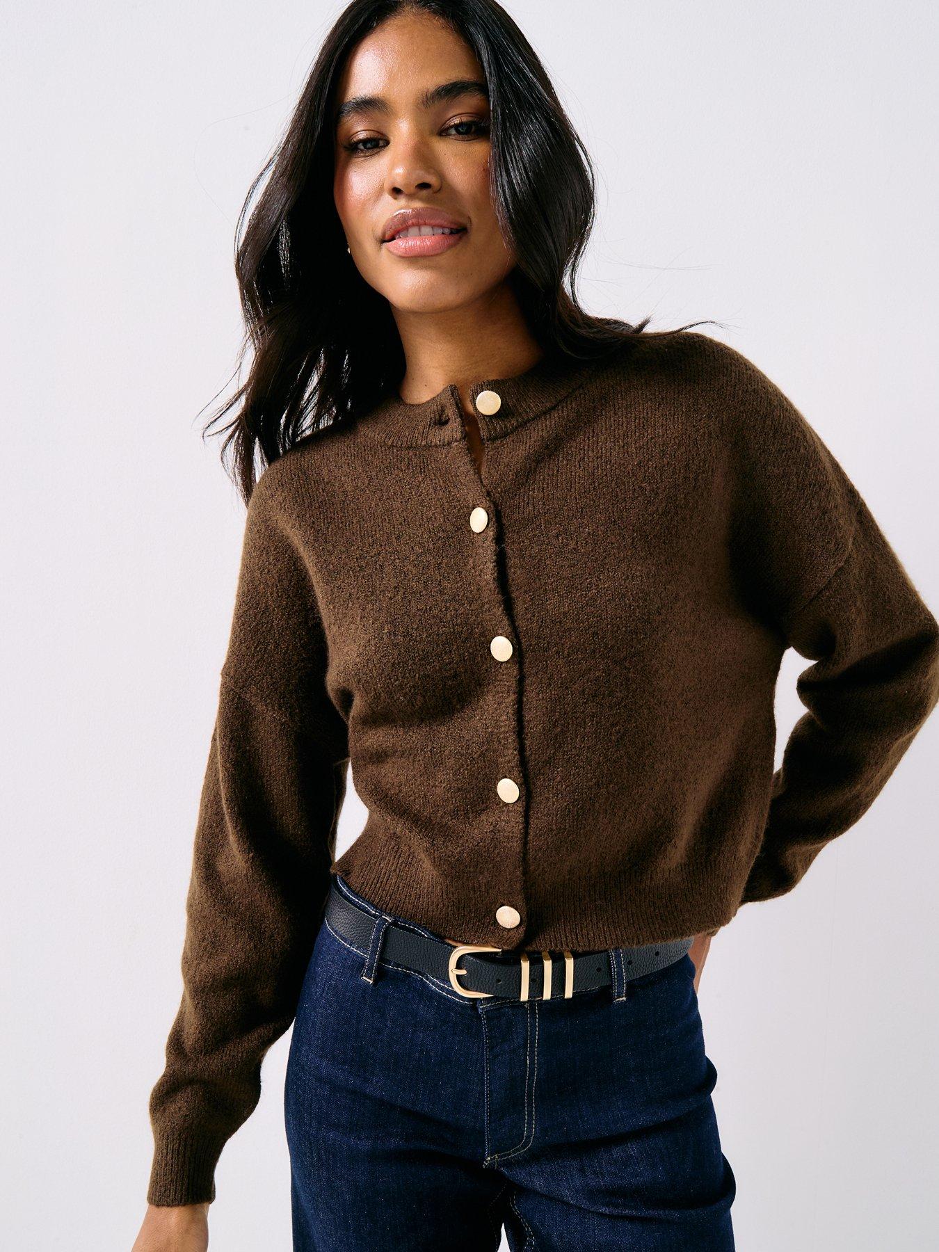 JDY Long Sleeve O-neck Knitted Cardigan - Brown