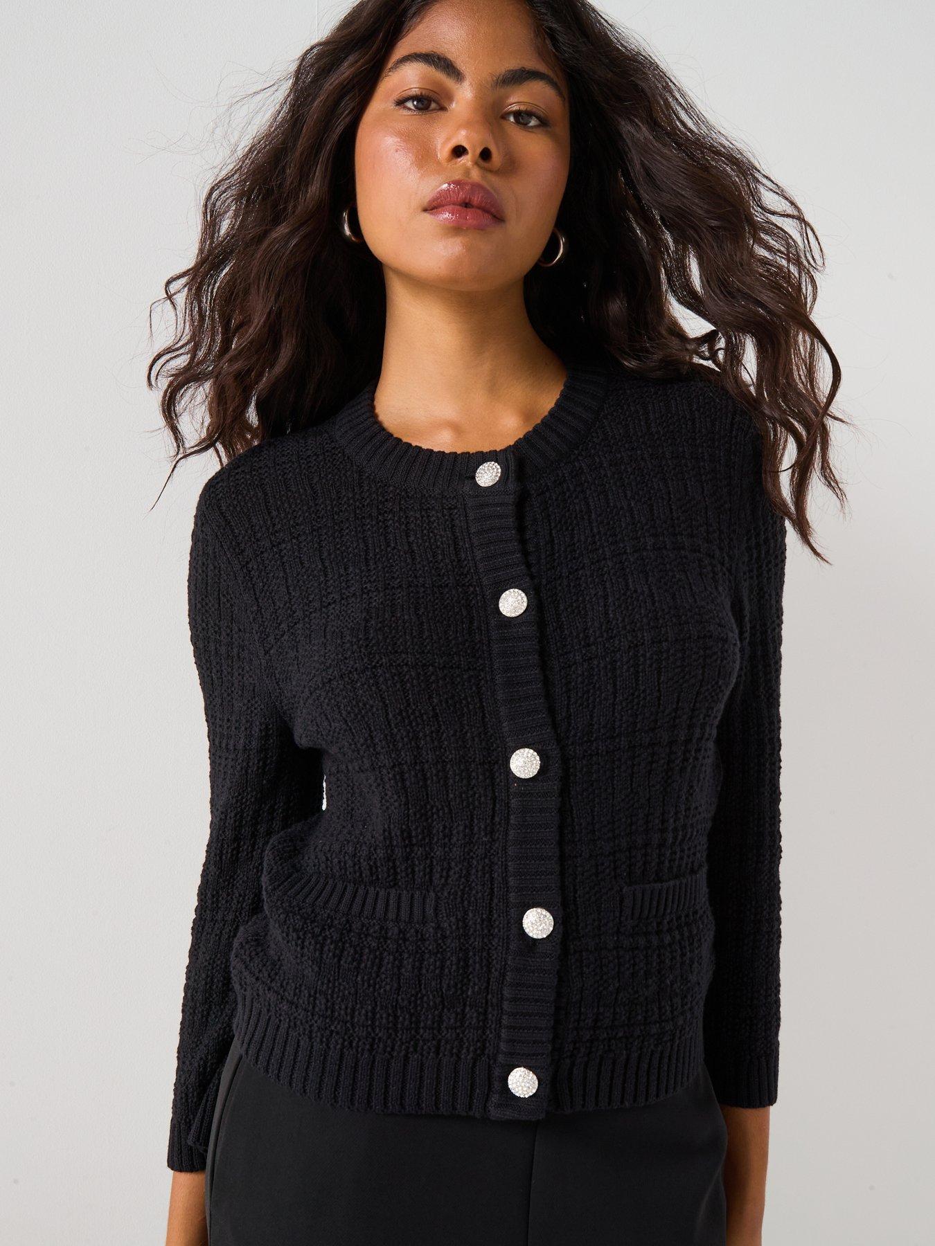 undefined Janne 3/4 Sleeve O-neck Cardigan - Black