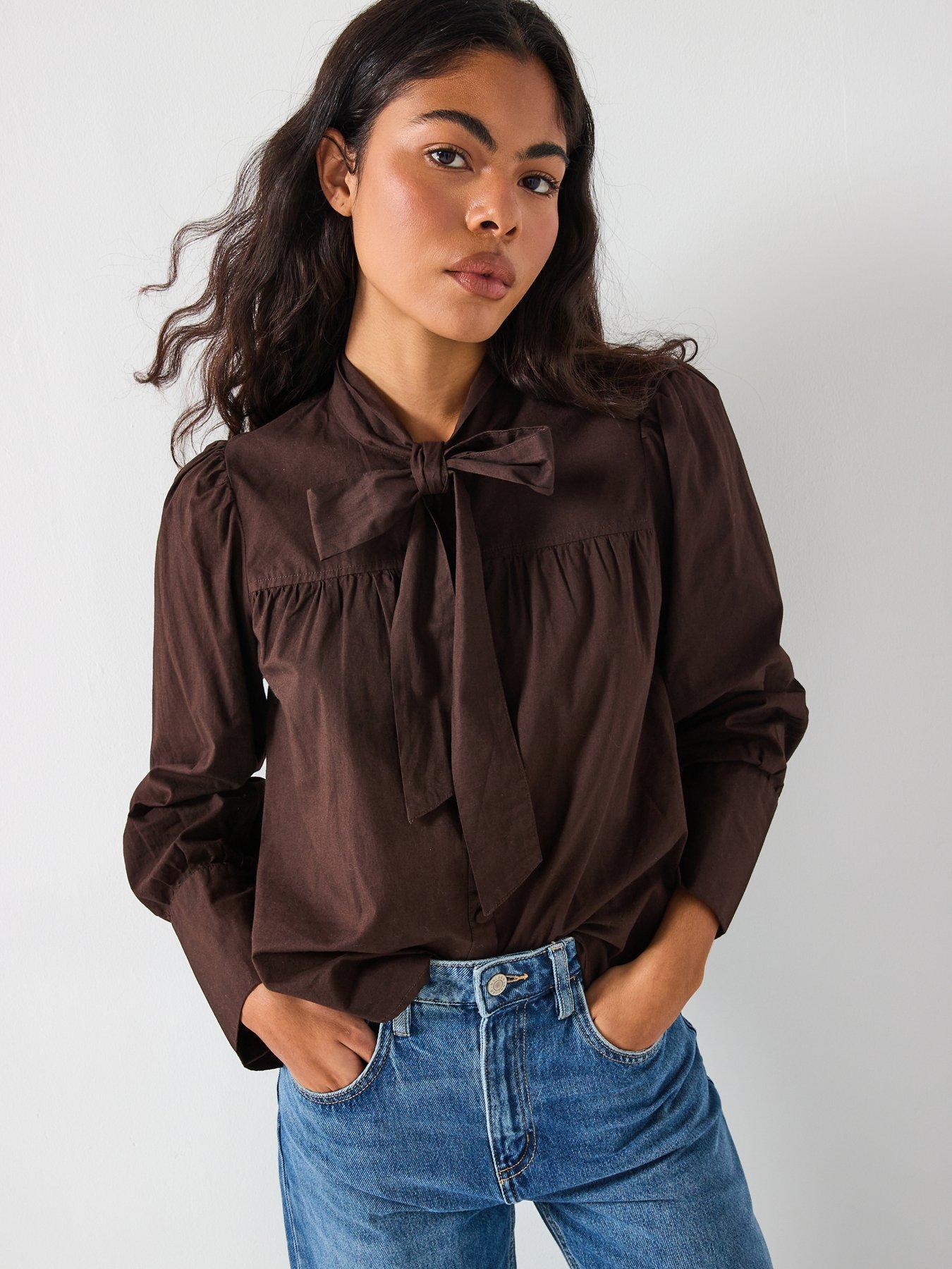 vero-moda-long-sleeve-bow-shirt-brown