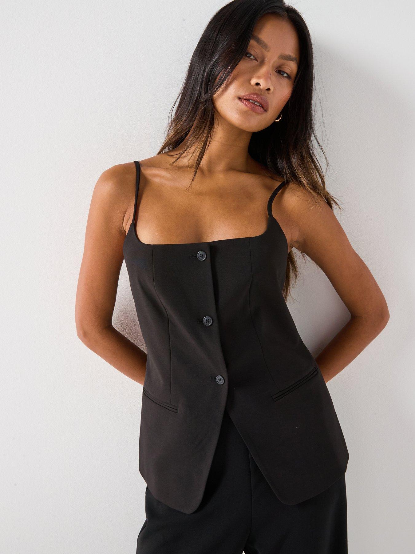 front image of only-ladora-strap-vest-top-black