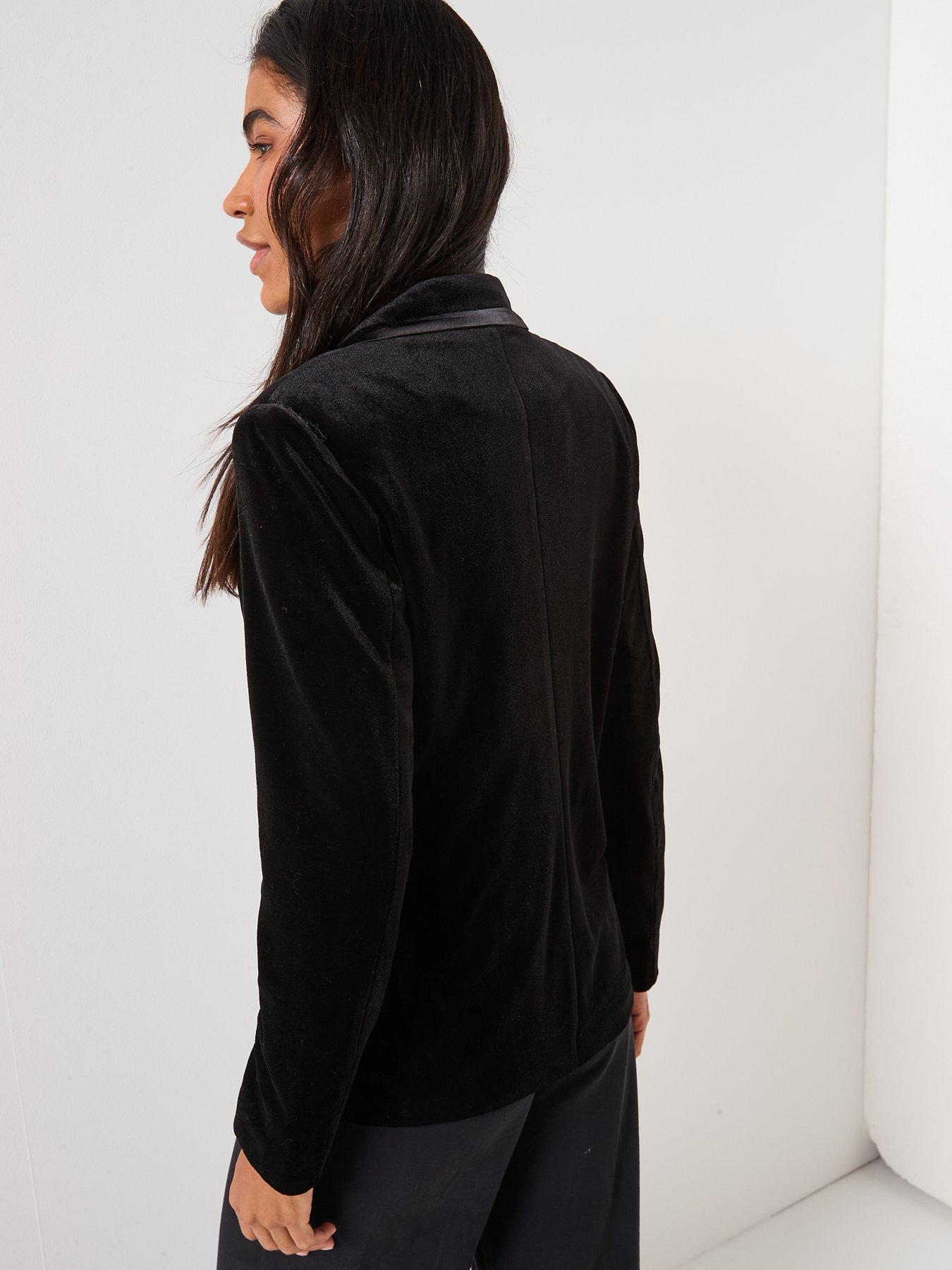  image of vero-moda-haven-long-sleeve-velvet-blazer-black