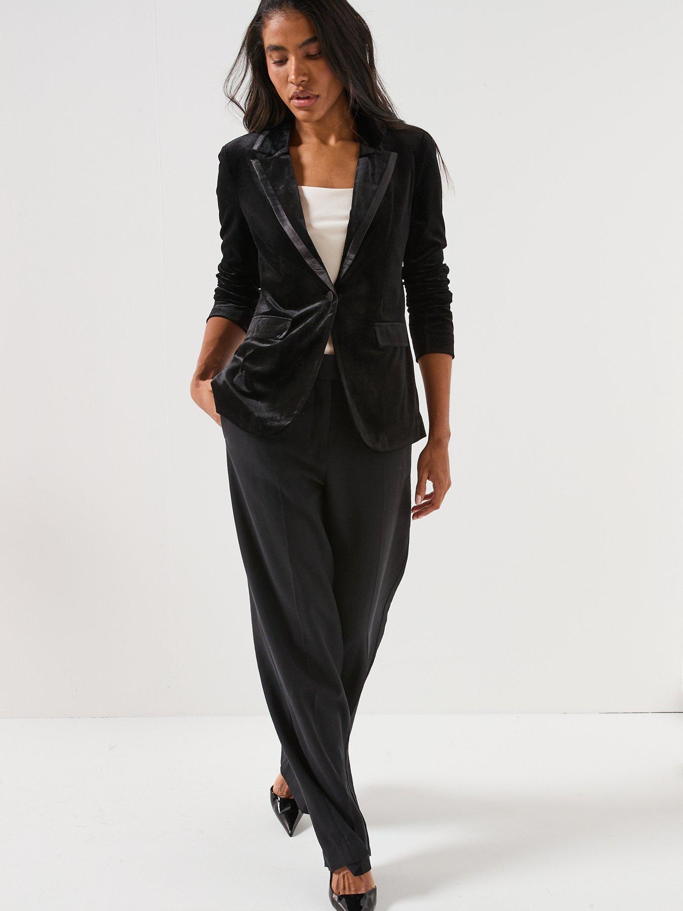  image of vero-moda-haven-long-sleeve-velvet-blazer-black