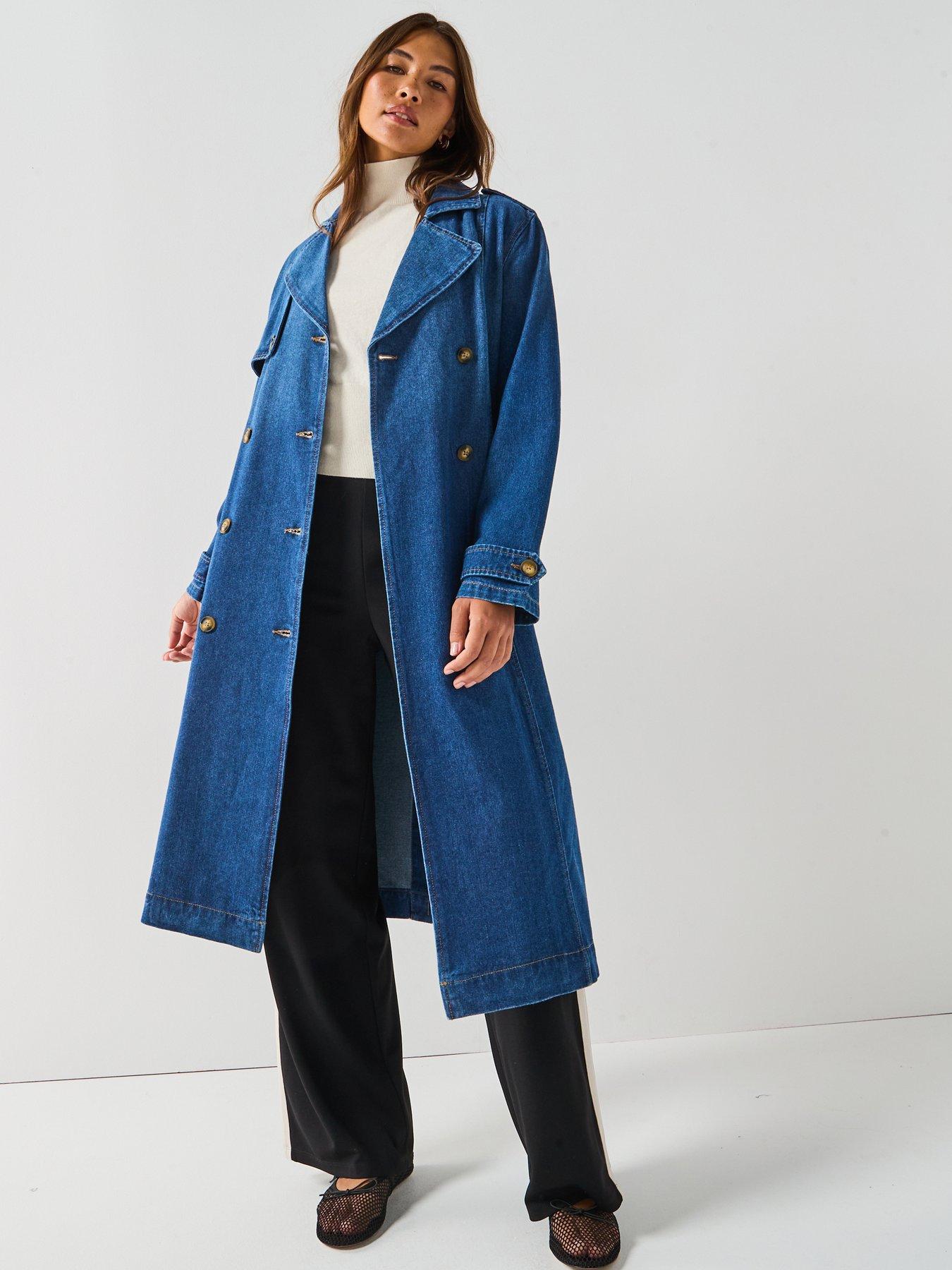 JDY Katrine Long Sleeve Belt Trench Coat- Blue